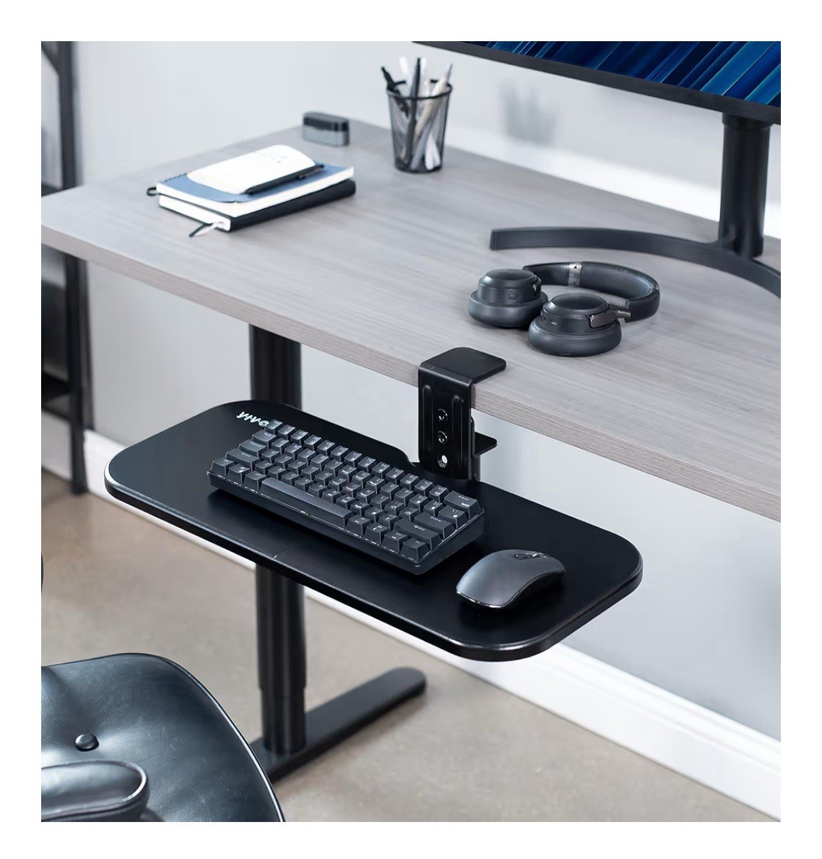 VIVO Clamp On Keyboard Tray 23×10 Rotating Under Desk Ergonomic Black
