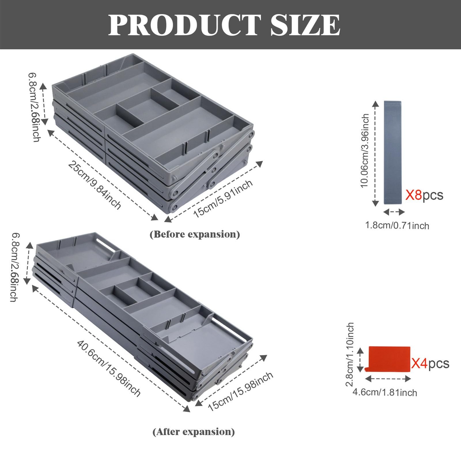 Fockety Drawer Organizer, Multi Level Collapsible 3 Layers, Grey