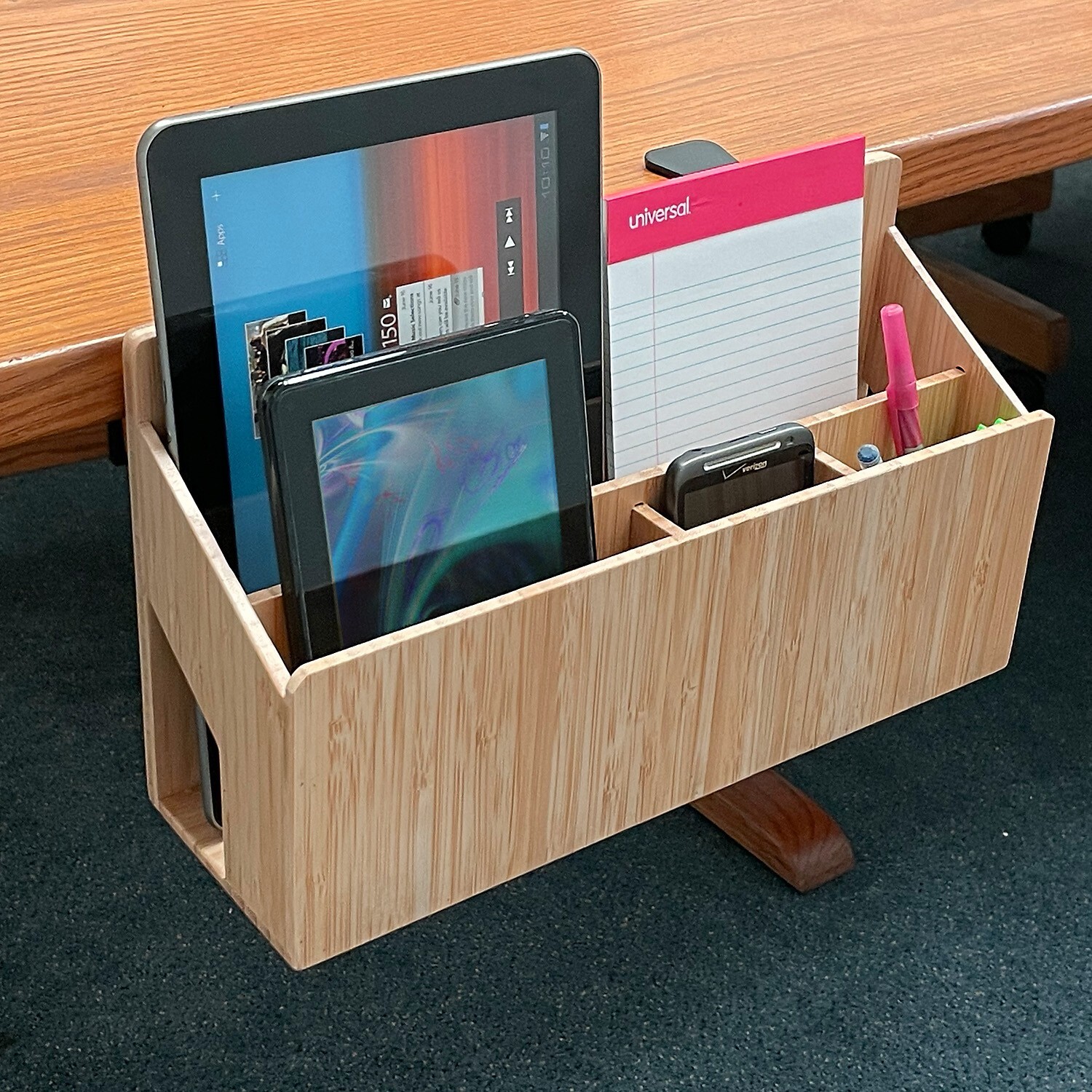 MobileVision Bamboo Side Desk or Table Organizer with C-Clamp Mount on Rear For