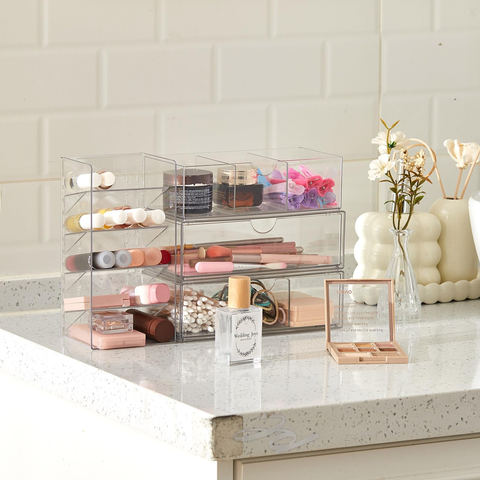 Kathfly 6 Pcs Medicine Cabinet Organizer Acrylic Stackable Clear Makeup clear