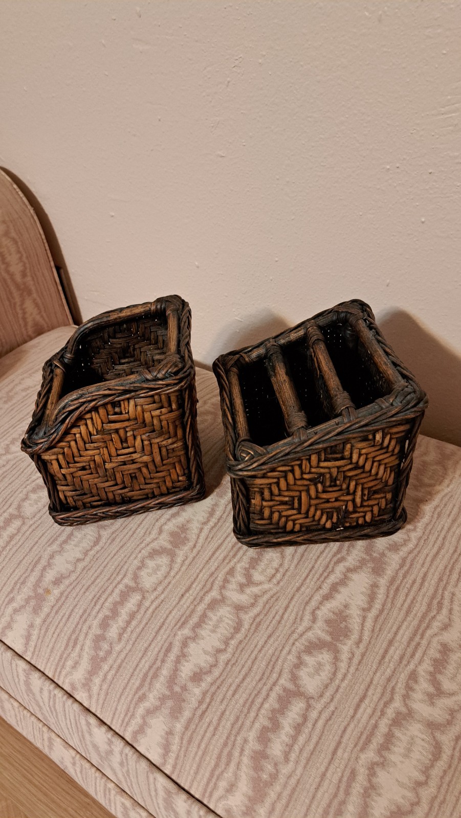 Vintage 4 Pc Woven Bamboo Rattan Wicker Desk Organizer Set Pencil Letter Boho