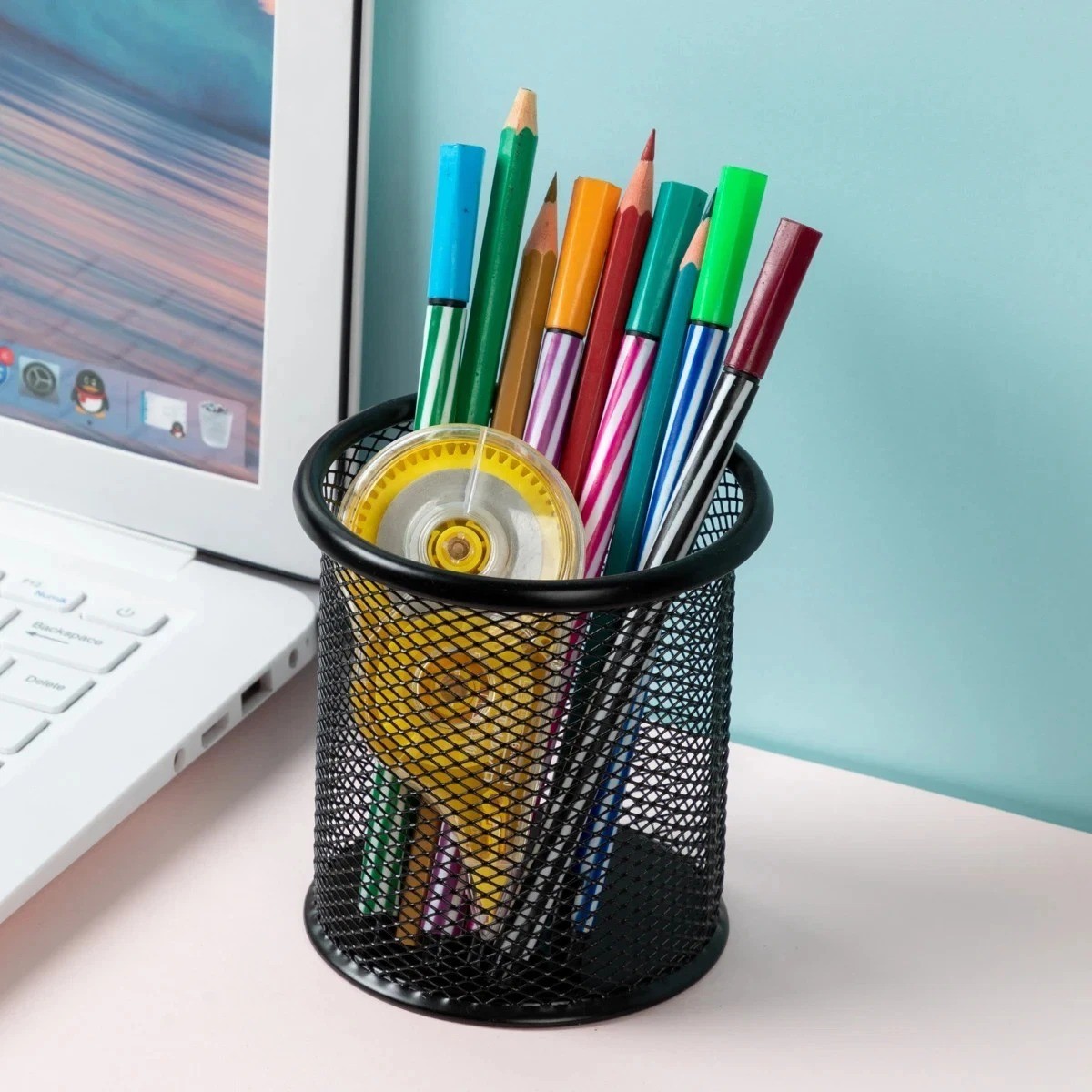 1PC Mesh Pencil Holder Metal Pen Cup Black for Desk 1Pcs Pencil Holder Office