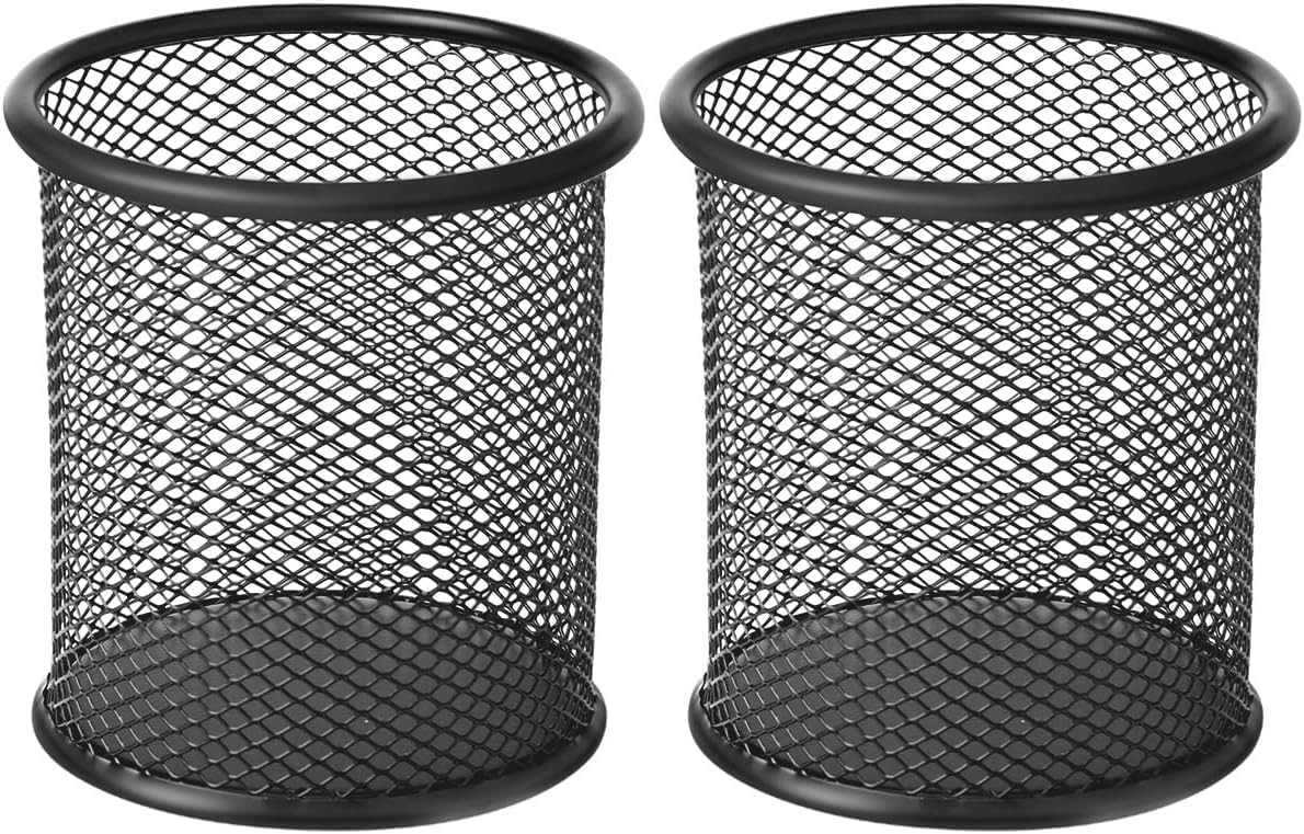 2 Pack Square Metal Pen Holder Desk 3.15 x 3.74 IN Pen Cups Pencil Holder
