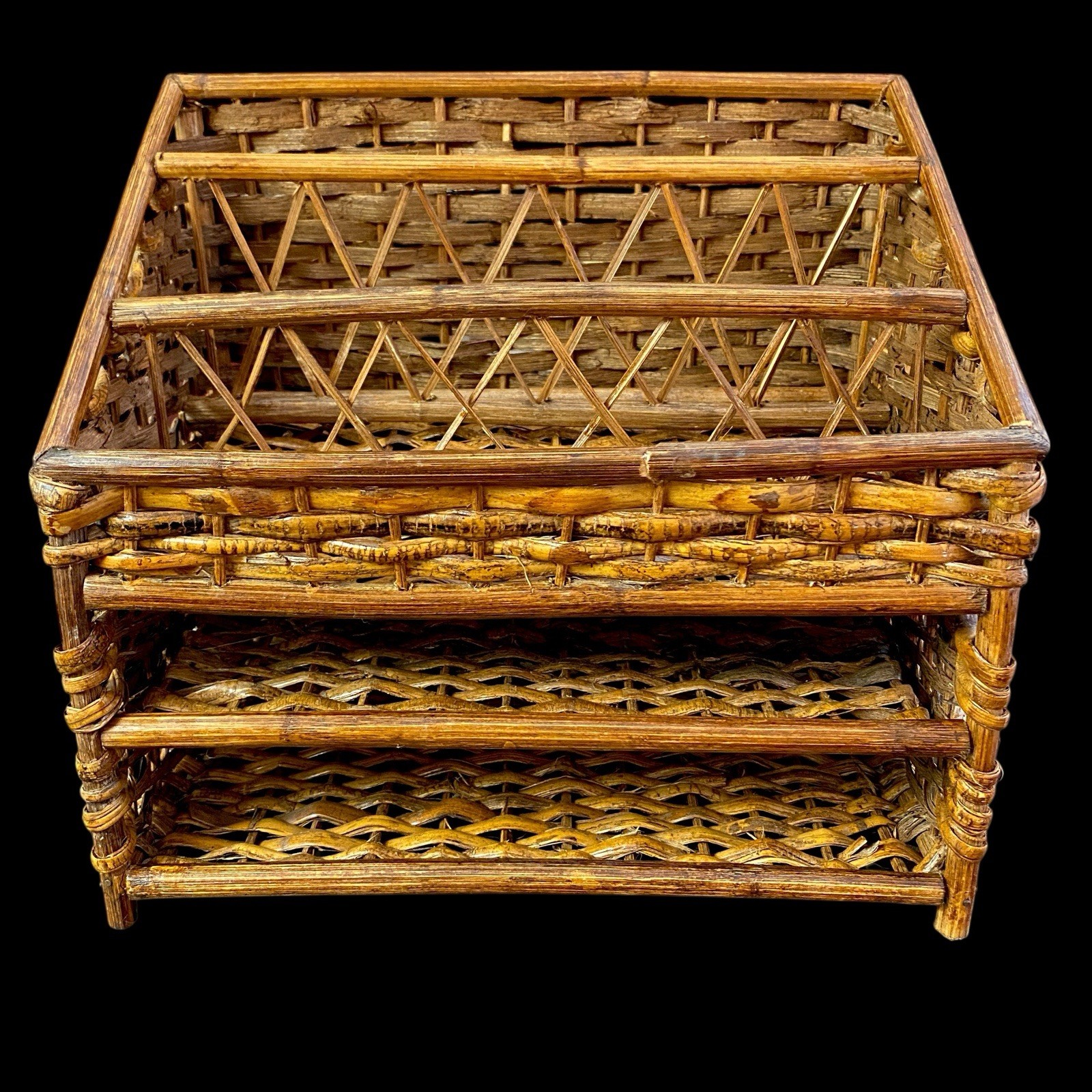 Vintage Wicker Rattan Desk Organizer Woven Shelf Office File Letter Holder READ