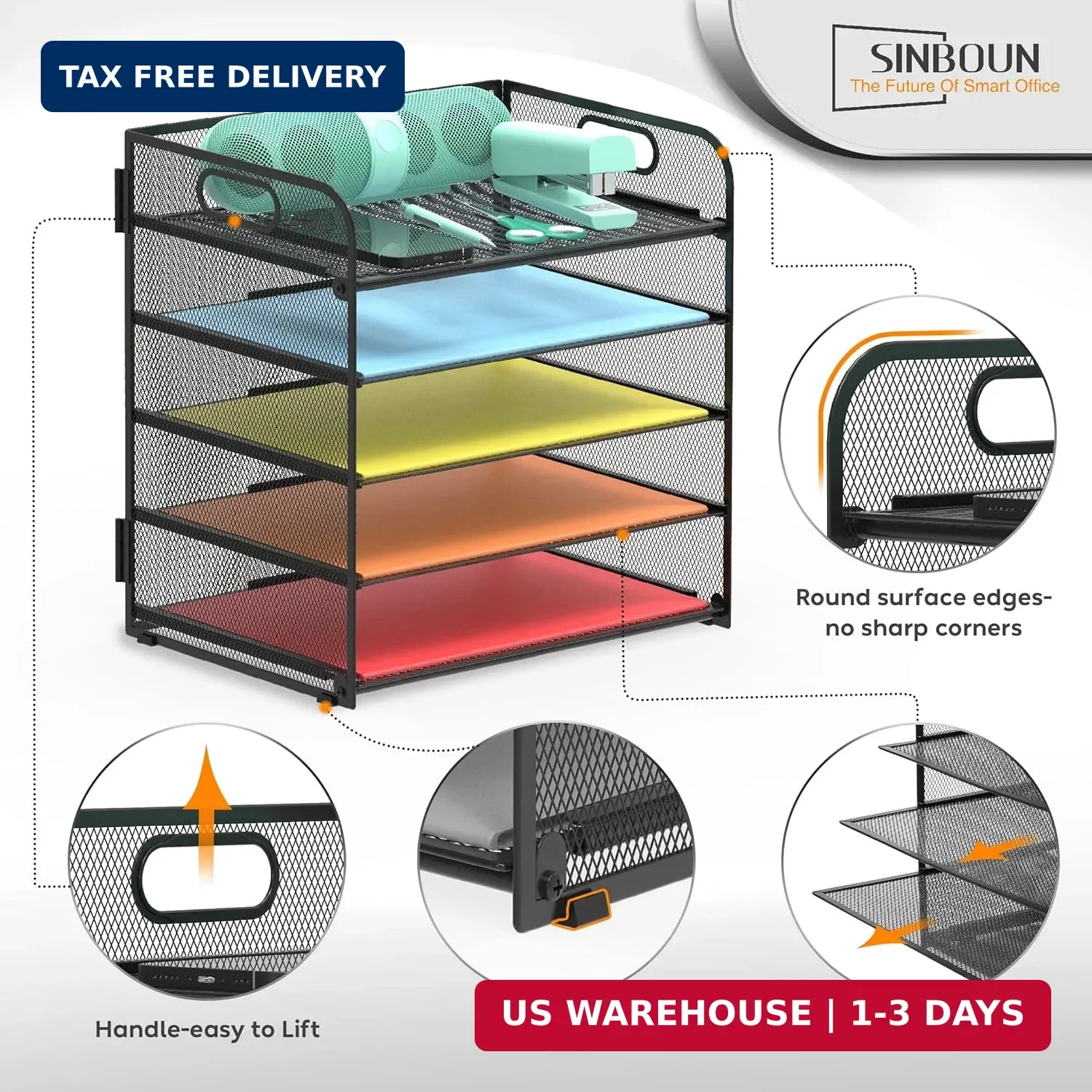Letter Tray Paper Organizer 5-Tier Desk Organizer File Organizer Paper Holder wi