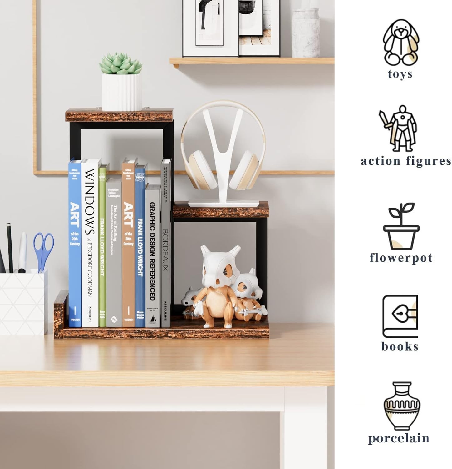 Desk Shelf Organizer – Wood Desktop Shelf, Freestanding Desk Hutch Office Dec…