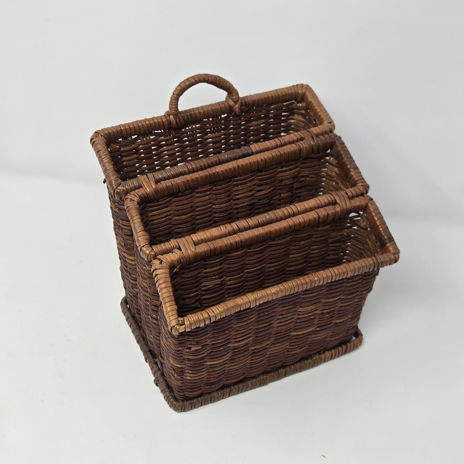 VTG Bamboo Wicker Rattan Desk Accessory Square Letter Holder 3 Compartment Hang