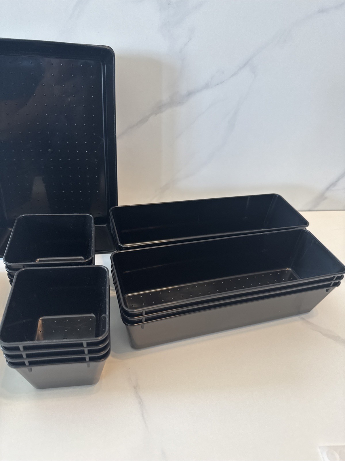 VTopMart Desk Kitchen 25 Pack Drawer Organizers 4 Different Sizes Black Plastic