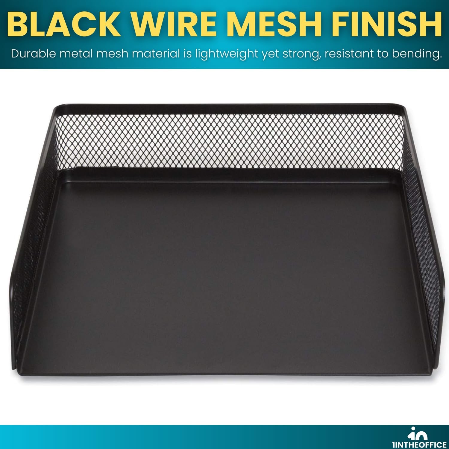 1InTheOffice Desk Trays Stackable Letter Tray, Matte Black Wire Mesh Front-Lo…