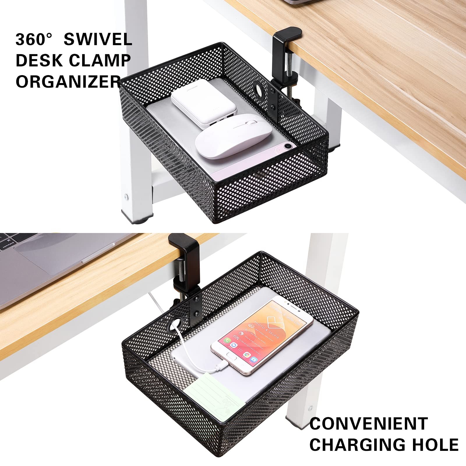 Euyona Mesh Desk Organizer and Clampon Swivel Pencil Drawer, Desk Hidden Extr…