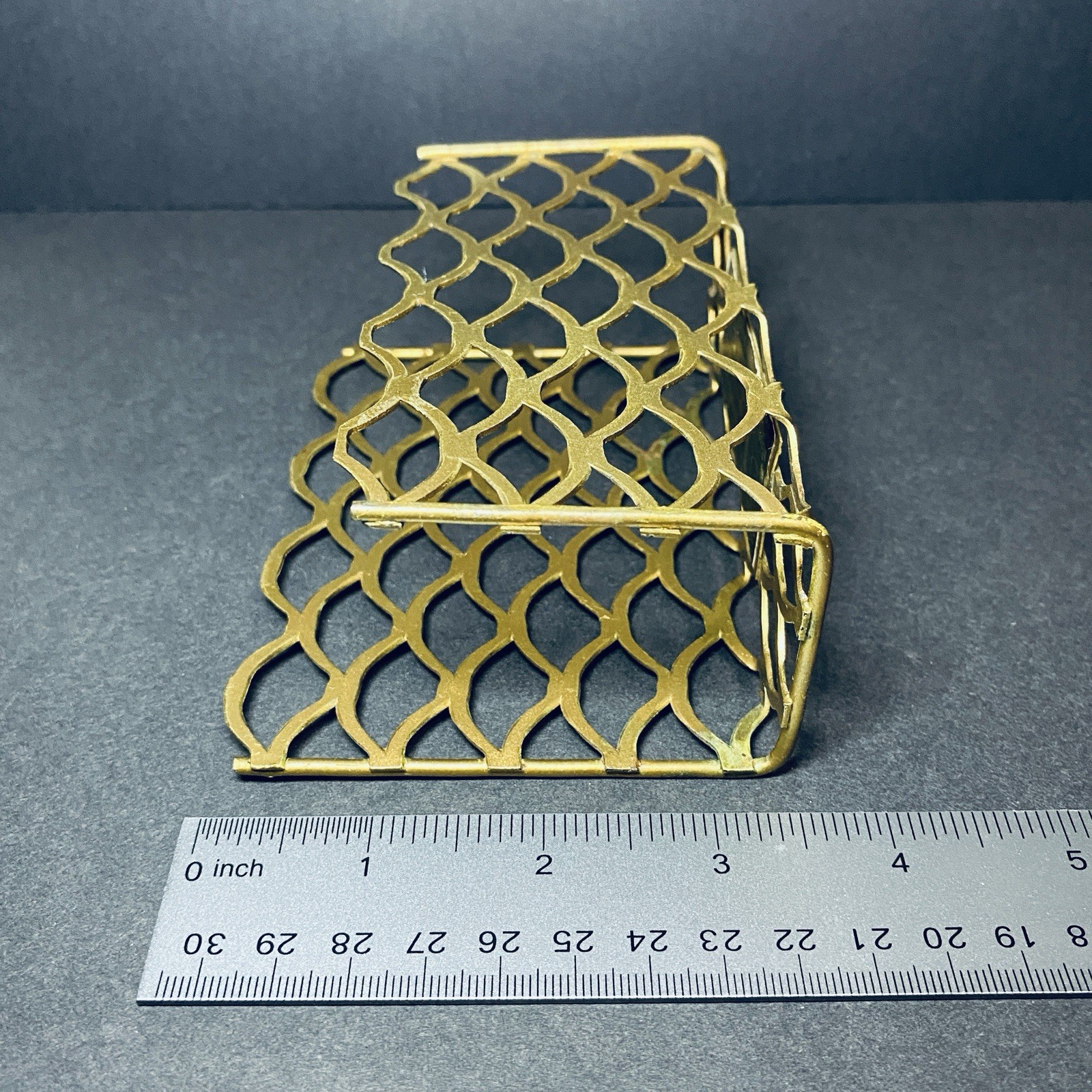 Vtg Letter Holder Industrial Mail Desk Office Brass MCM Scallop Single Slot r