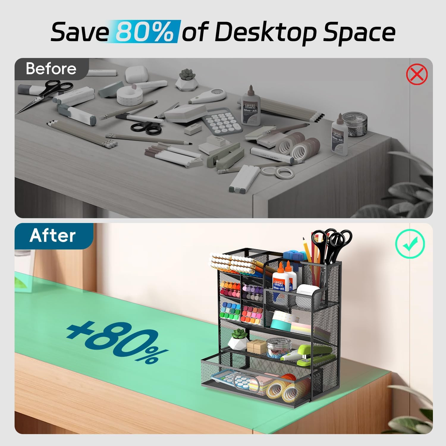 Pen Organizer for Desk – Multi-Functional Pencil Holder with Drawer Desk Organiz