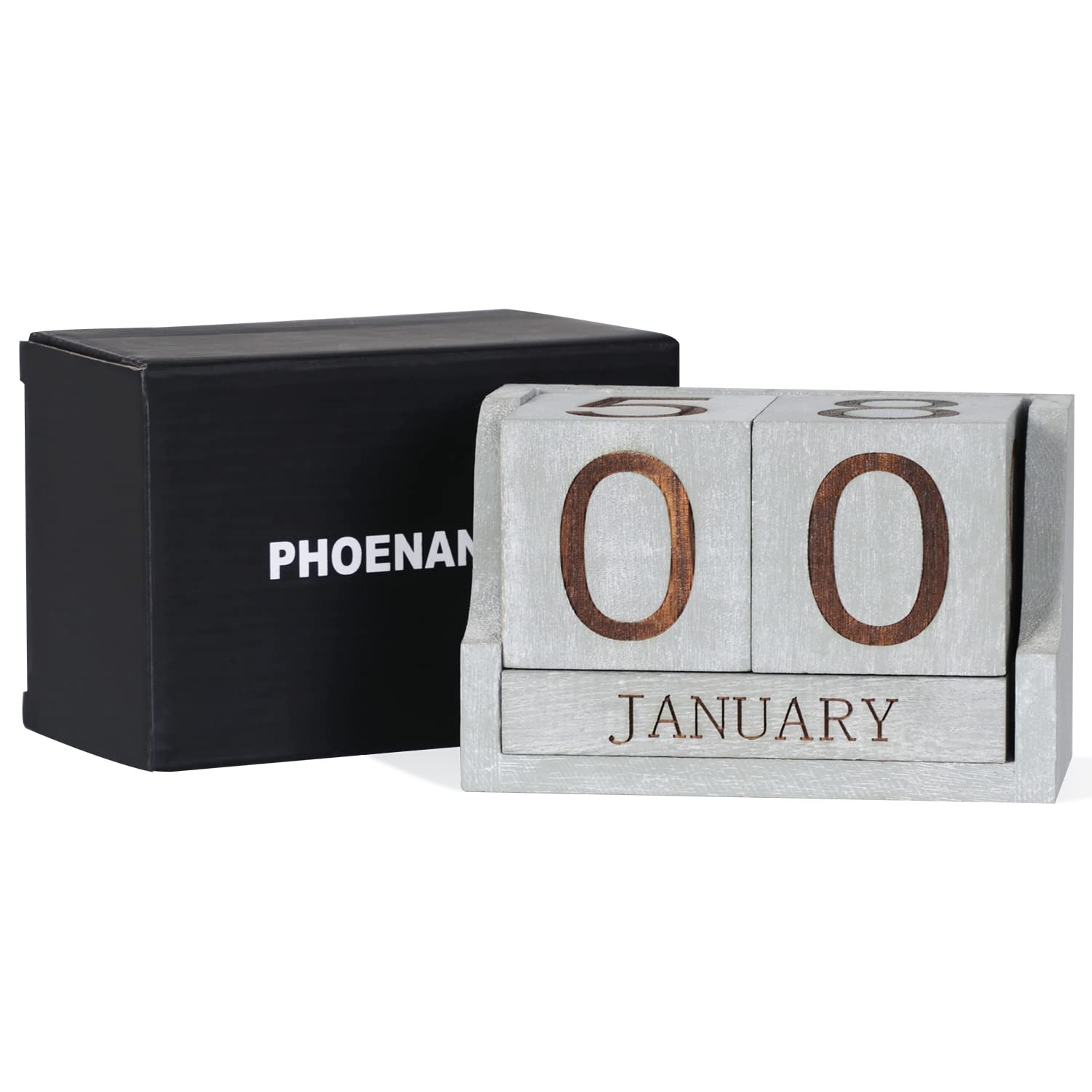 Wooden Desk Calendar,Desk Calendar Blocks for Rustic Vintage Grey