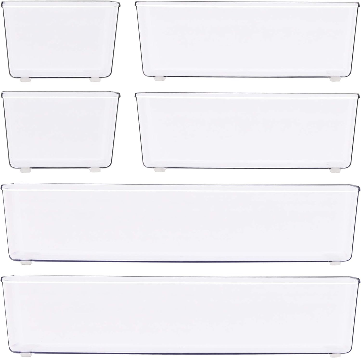 6 Pack Clear Storage Bins – Assorted Sizes for Ultimate Desk & Home Organization