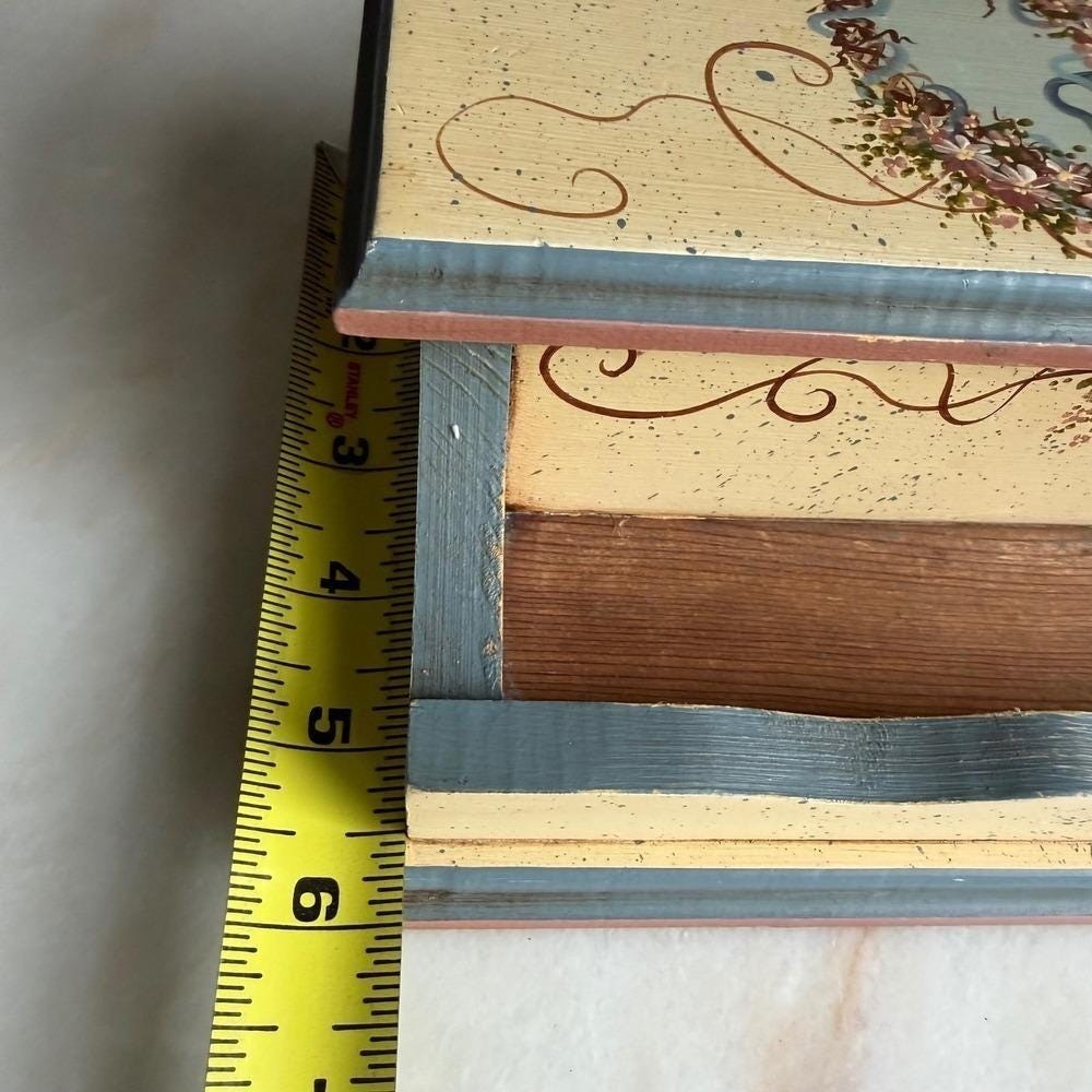 Vintage C Hawkins 1989 Hand Painted Wooden Desk Organizer Stationery Box Floral