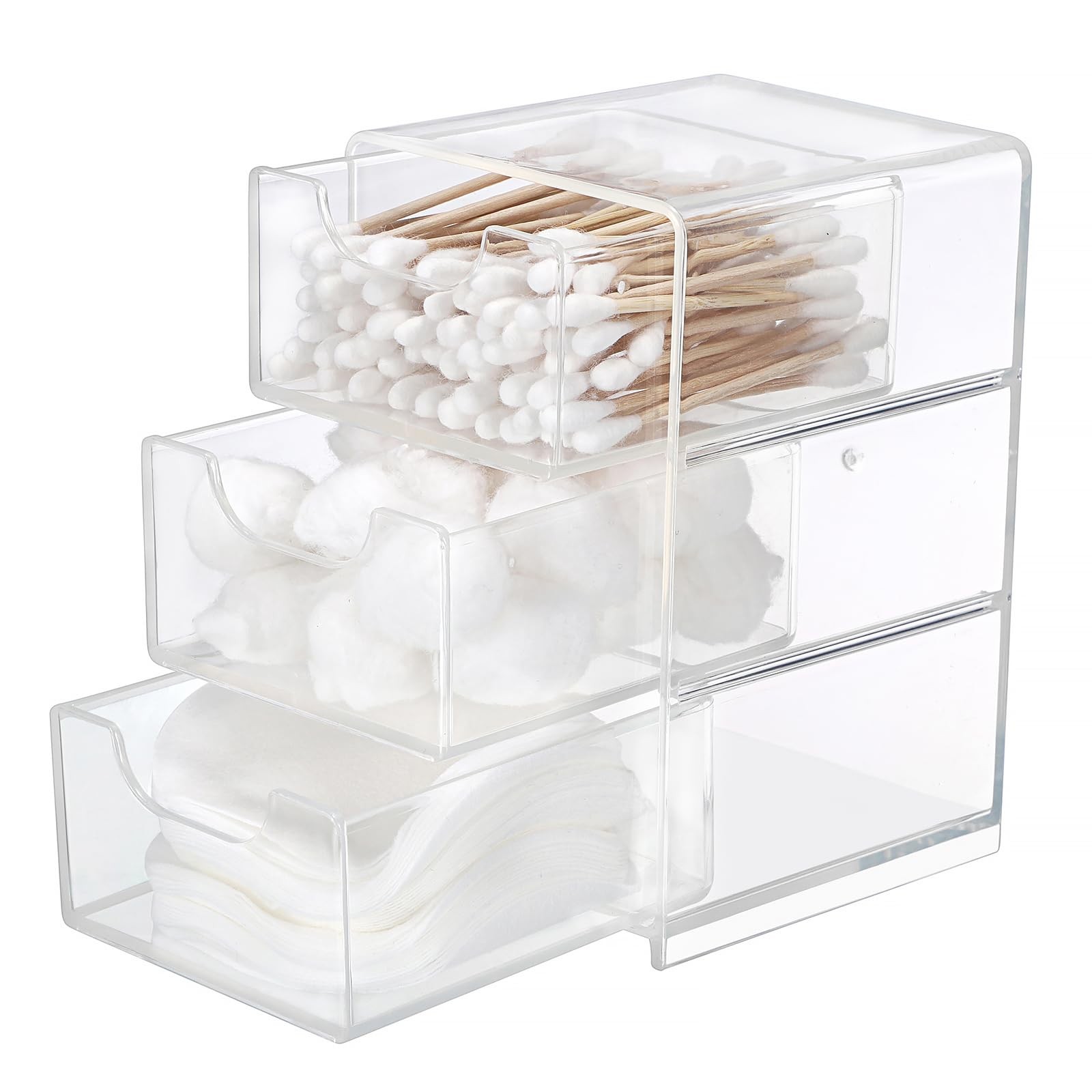 Hipiwe Acrylic Drawer Organizer Qtip Holder for Cotton Pad 1 Pack, Clear