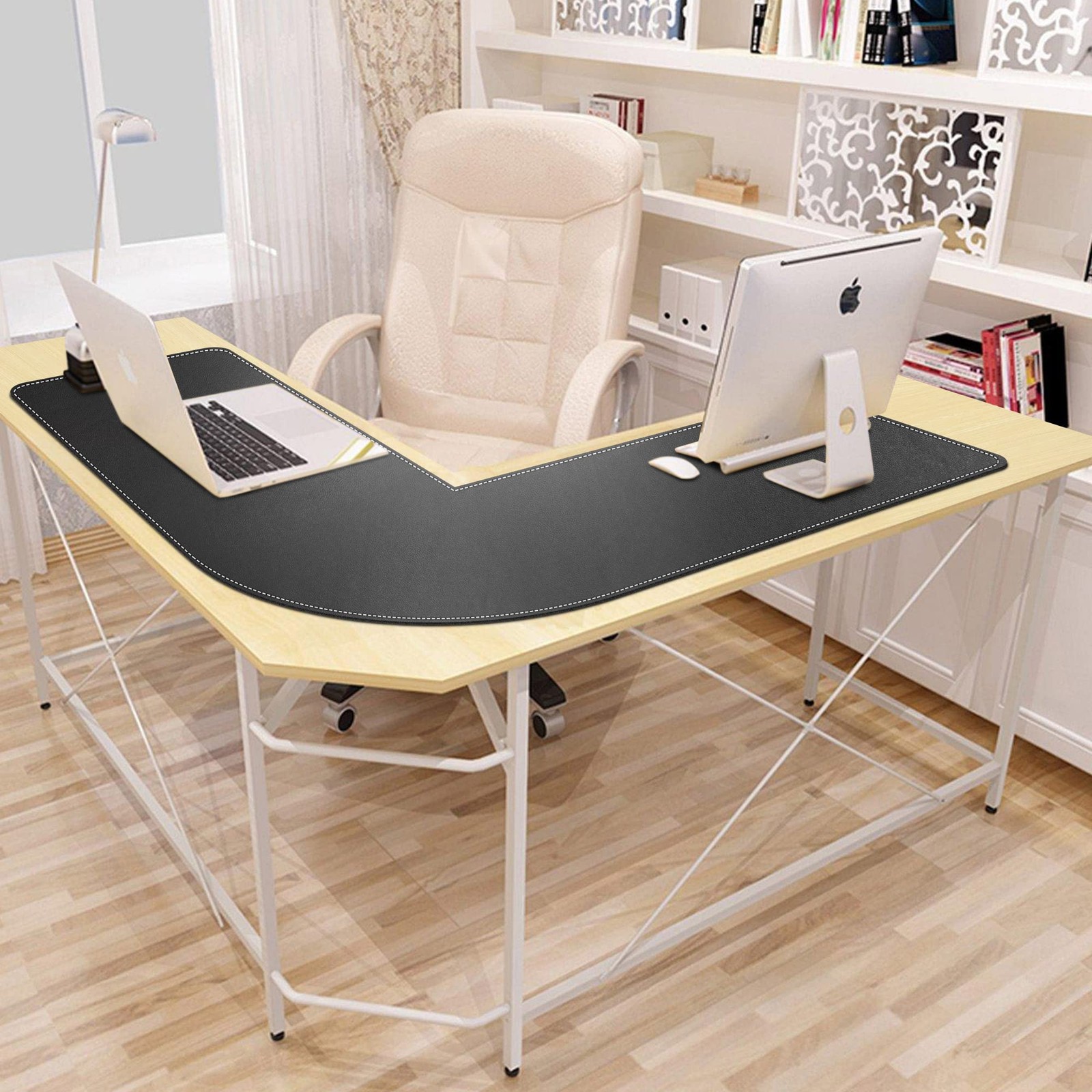 Mydours Xxl 46X46X16 L Shaped Desk Mat Extra Large L Shaped Desk Pad Smooth Pu
