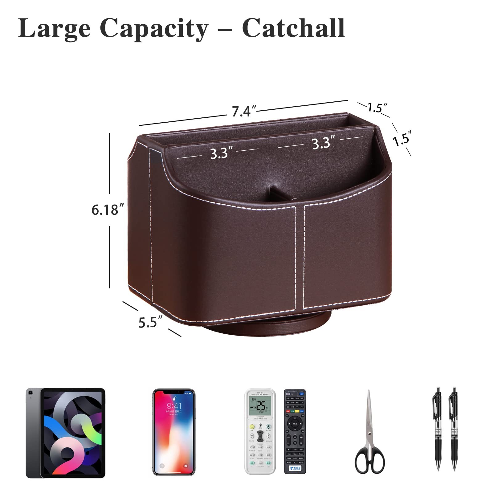 Leather 360 Spinning Desk TV Remote Control Holder Pencil Storage Caddy Box