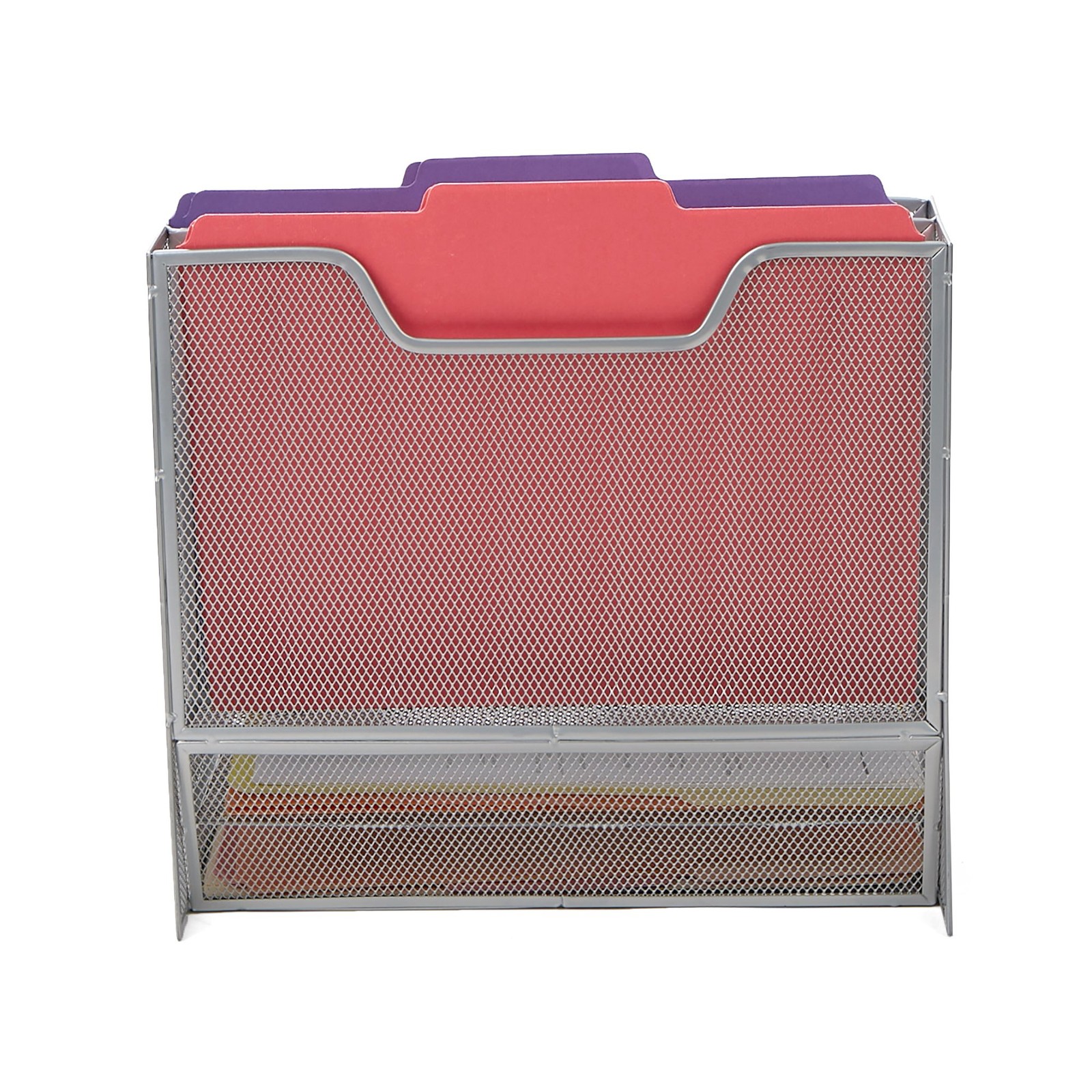 Metal Mesh Desktop File Organizer 3 Tier Paper Tray 5 Compartment Mail Silver