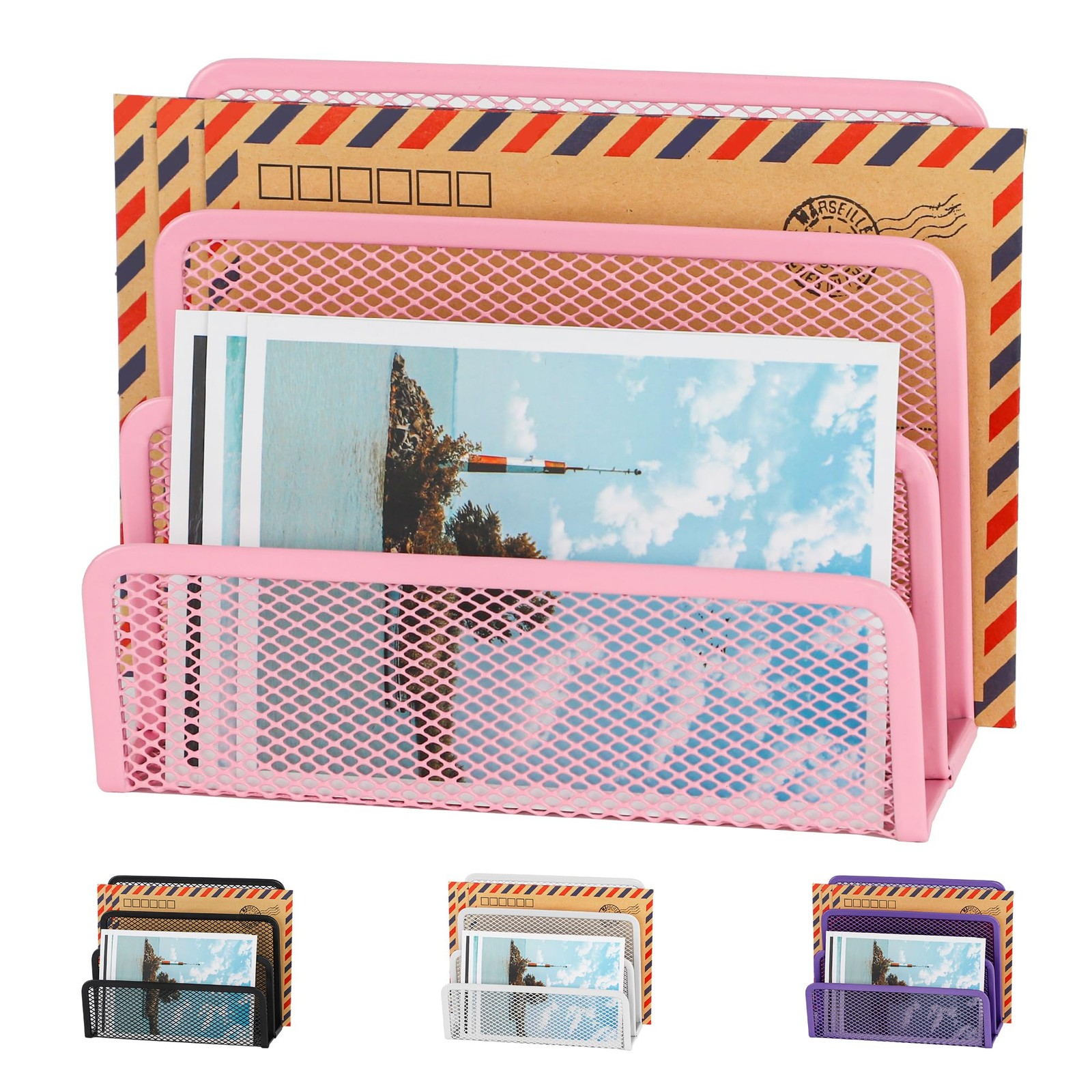 EASEPRES Desk Mail Organizer, Office Small Desktop Metal Mesh 1 Pack, Pink