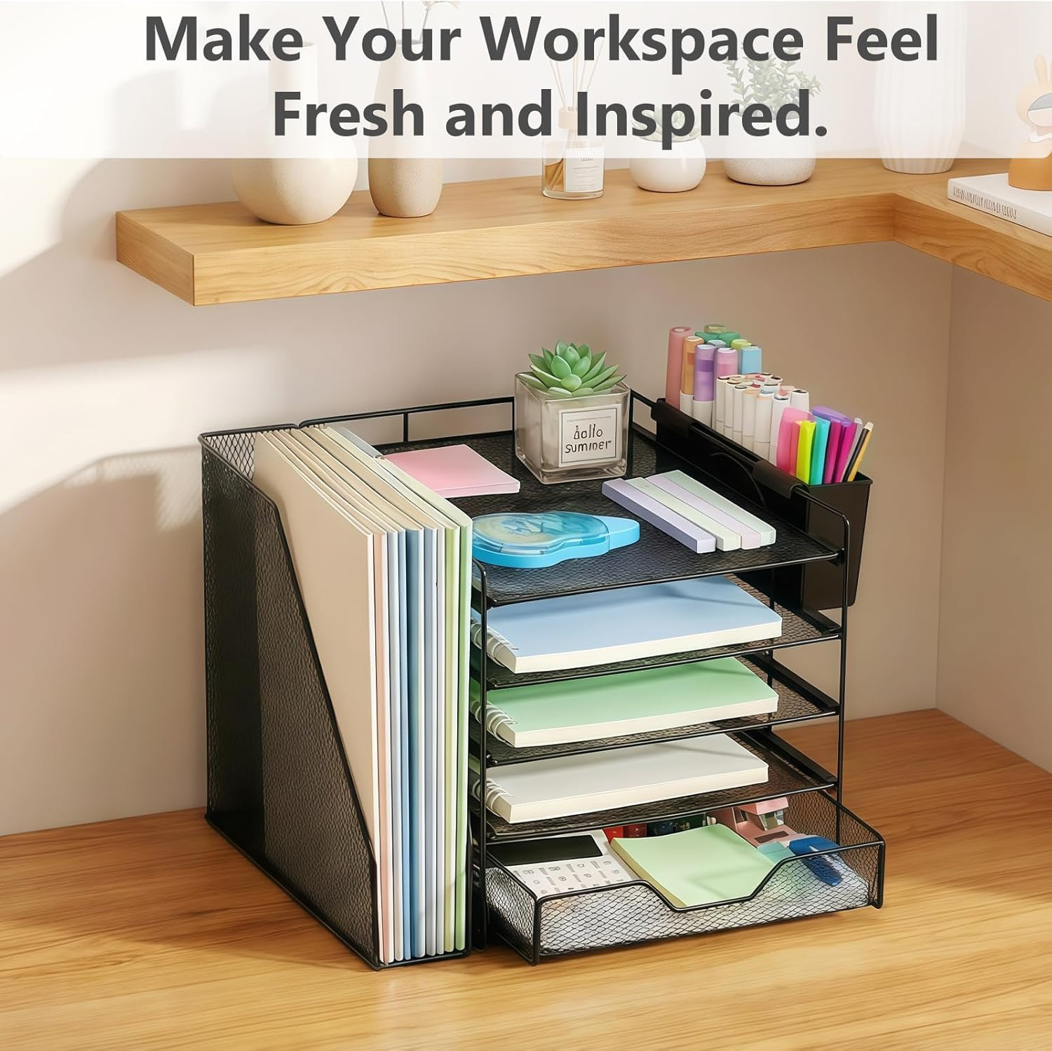 Desk Organizers and Accessories, 5-Tier Paper Letter Tray Organizer with File
