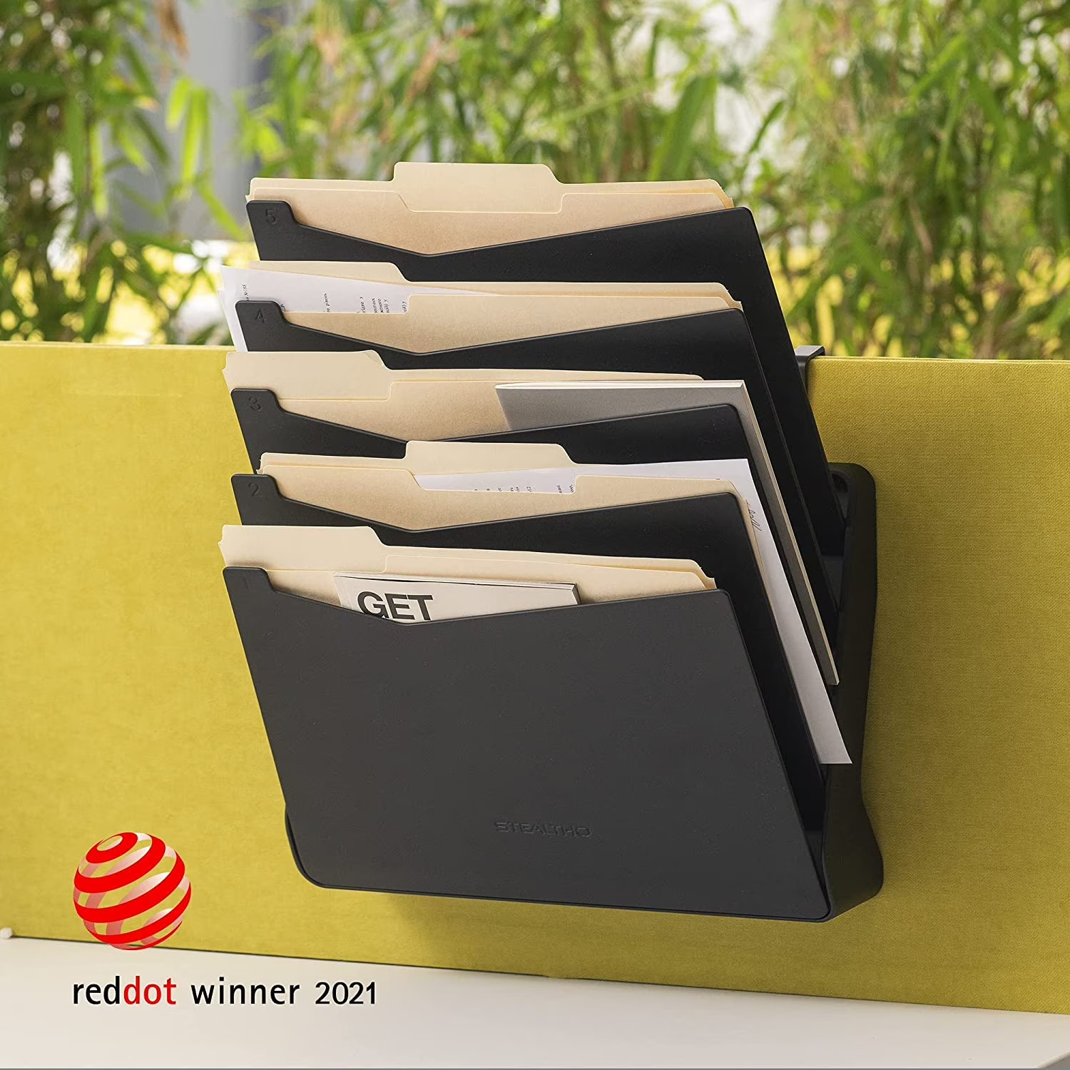 STEALTHO 5-Slot Desk & Wall File Organizer – Black Folder Holder & Paper Sorter