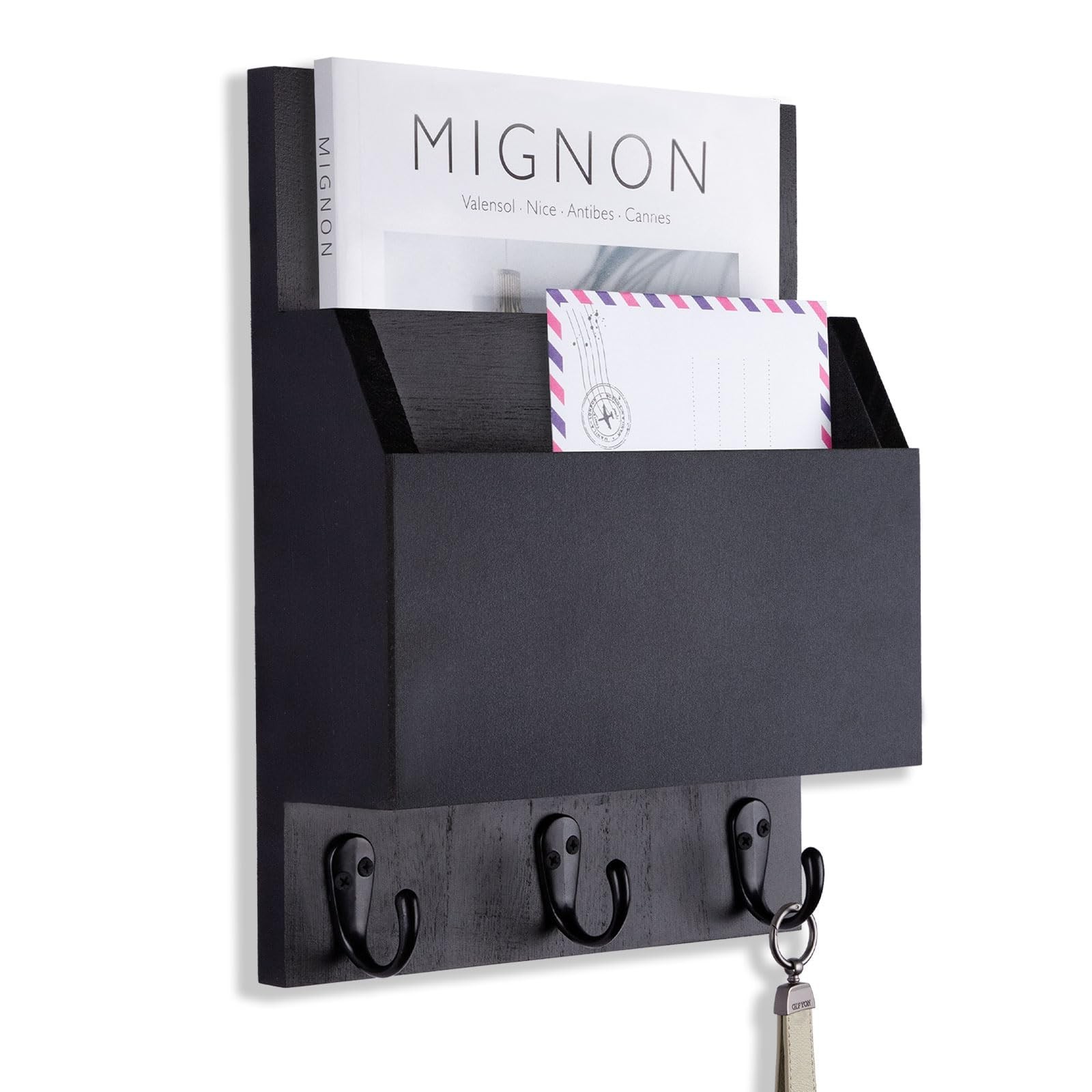 Key and Mail Holder for Wall Mount, Entryway Mail Holder with 2 Slot, Key Hol…