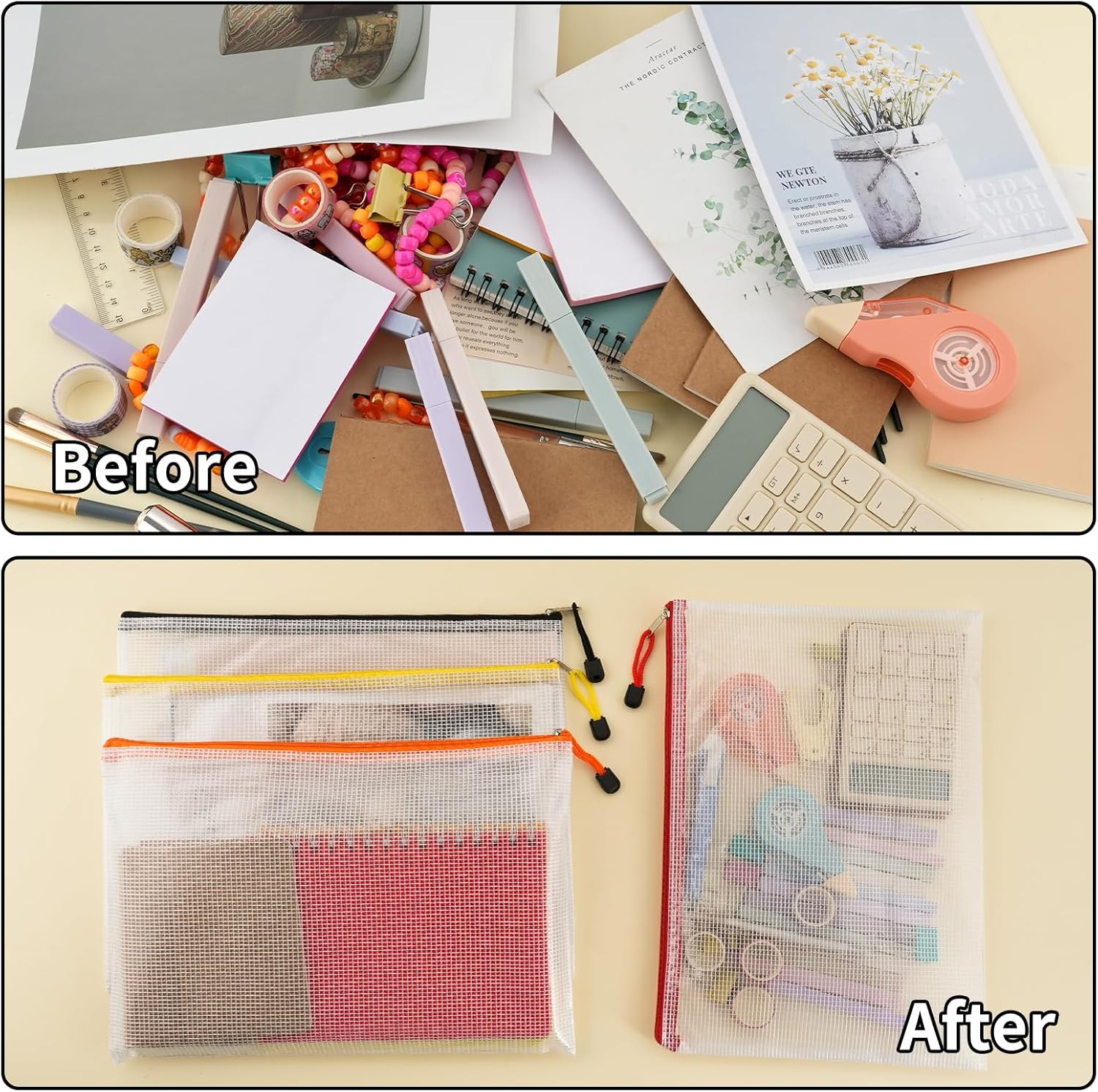 72Pcs Mesh Zipper Pouch A4 Size 12 Colors Waterproof Zipper File Bags Organizer