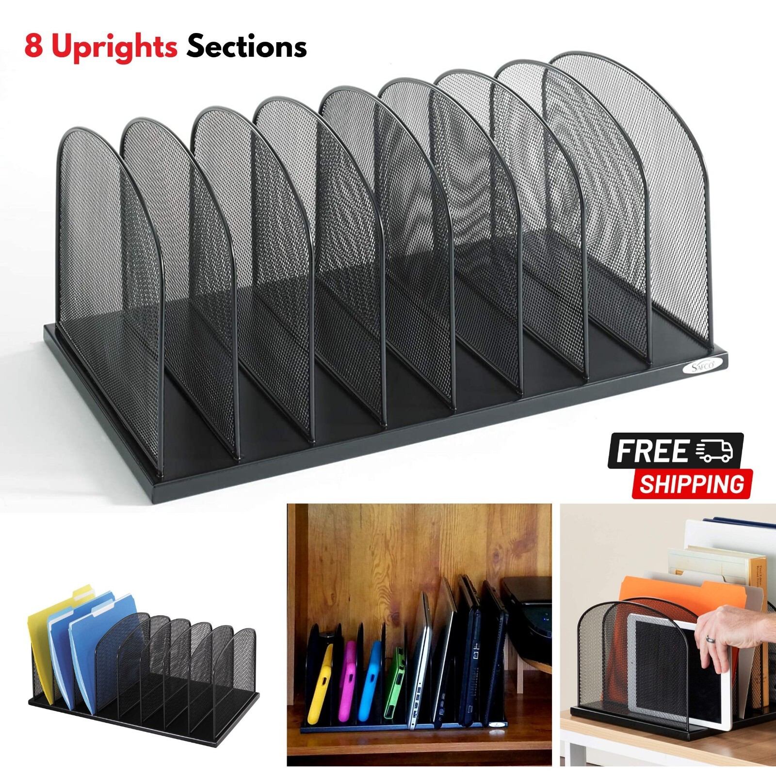 8 Vertical Sections Files Folder Organizer Laptop Storage for Home Office School