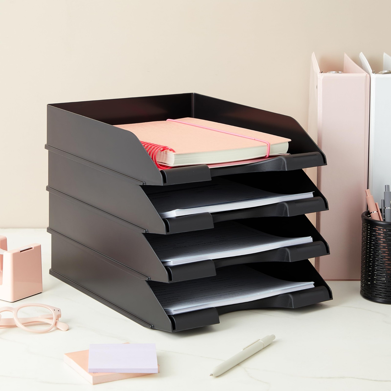 Letter Tray – Stackable Desk Organizer Trays – Desktop File Organizer – & Doc…