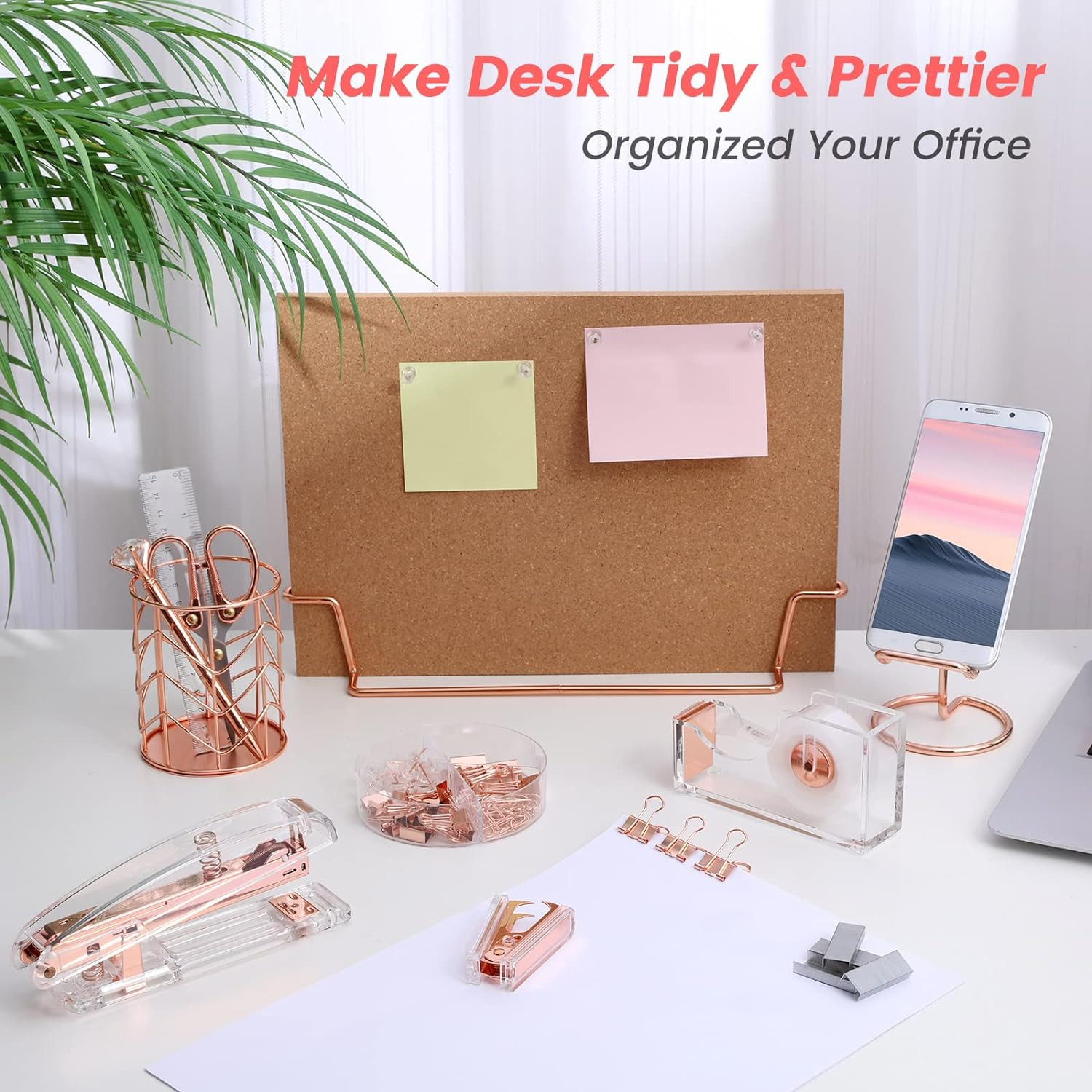 Rose Gold Desk Accessories Cute Office Supplies Set Acrylic Stapler Pen Holder