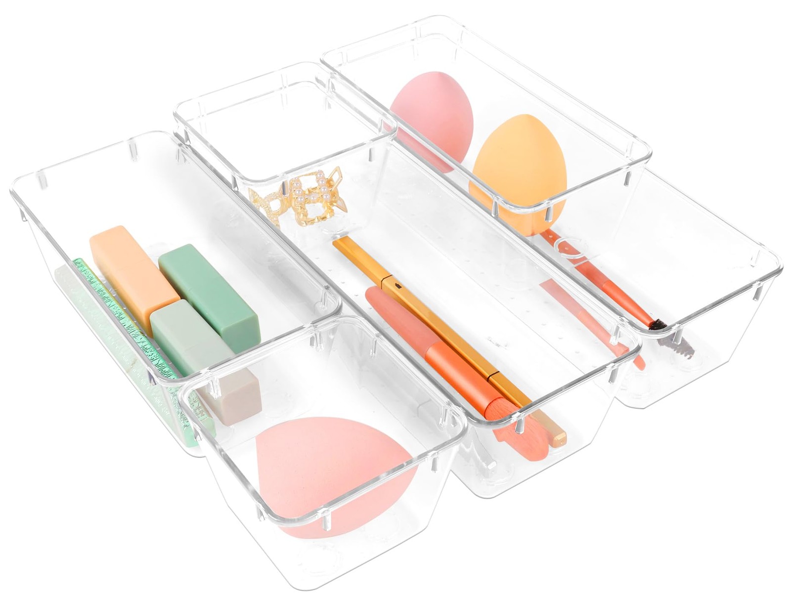 ATVAX 6 Pack Clear Drawer Organizer Set,Office Bin Desk 6PCS,