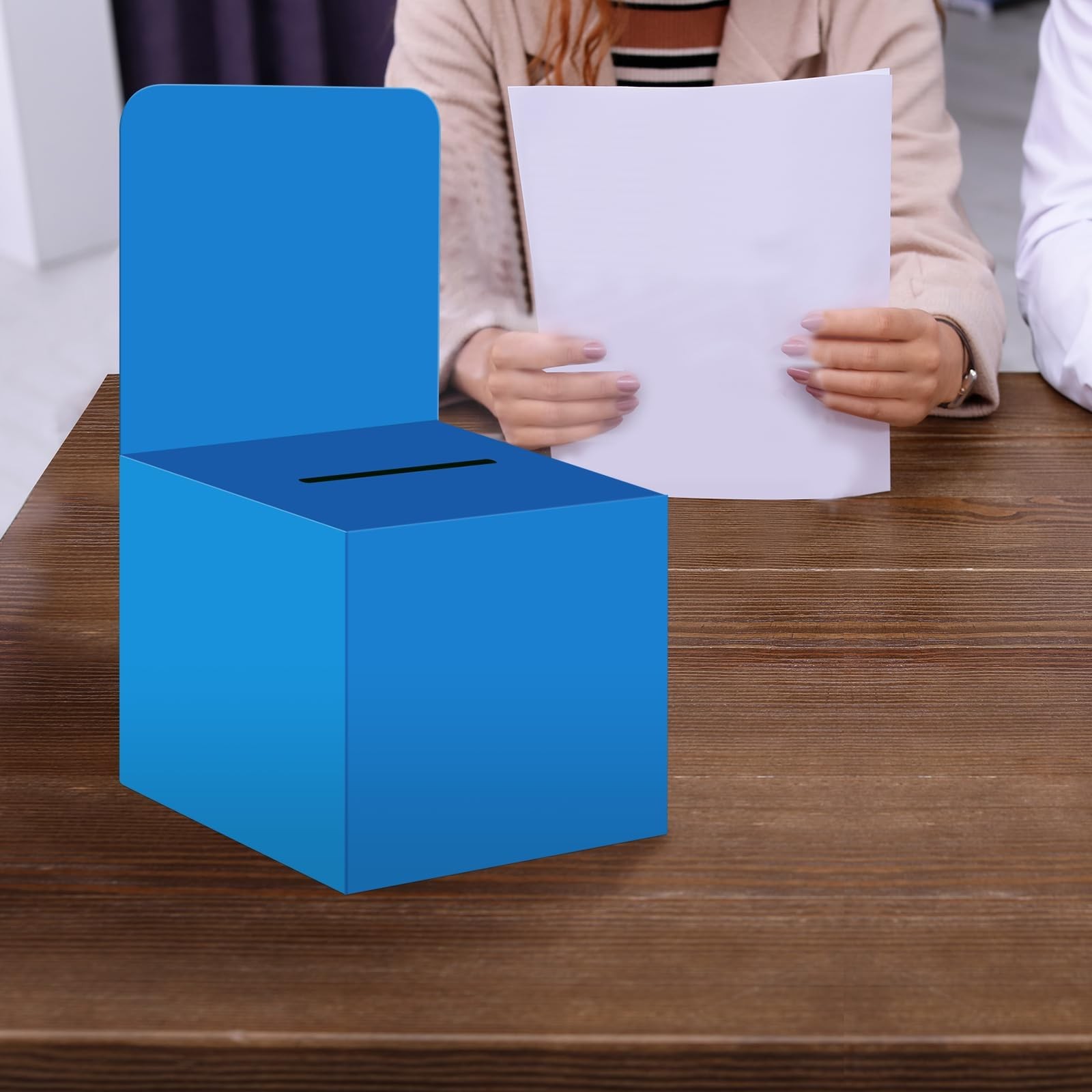 zzhxkjhky 6 Pack Raffle Boxes Ballot Box Suggestion with Slot, 6 x 6 Blue