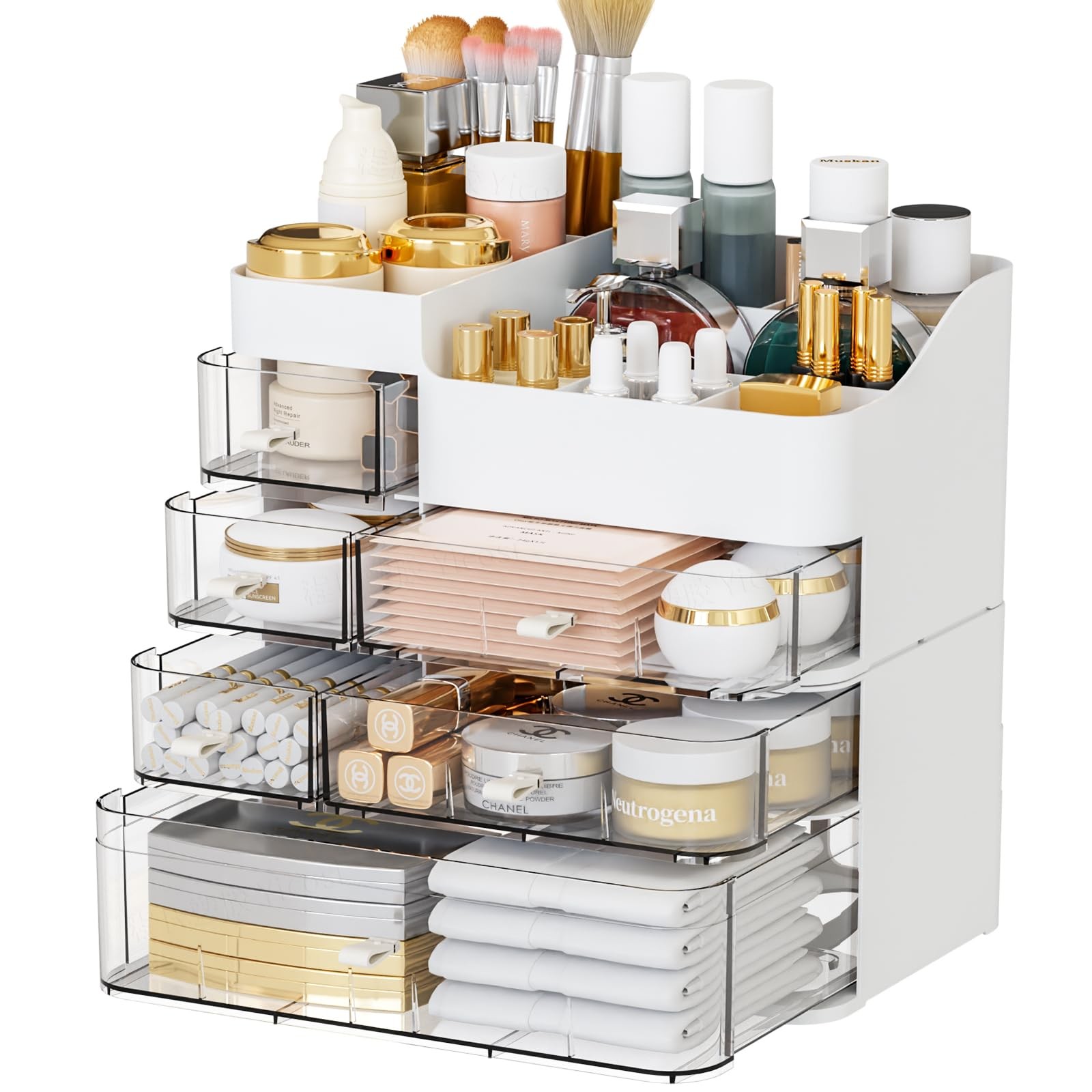 SuoXing Makeup Organizer for Vanity,Large 6 Drawers Large-6 Drawers, White