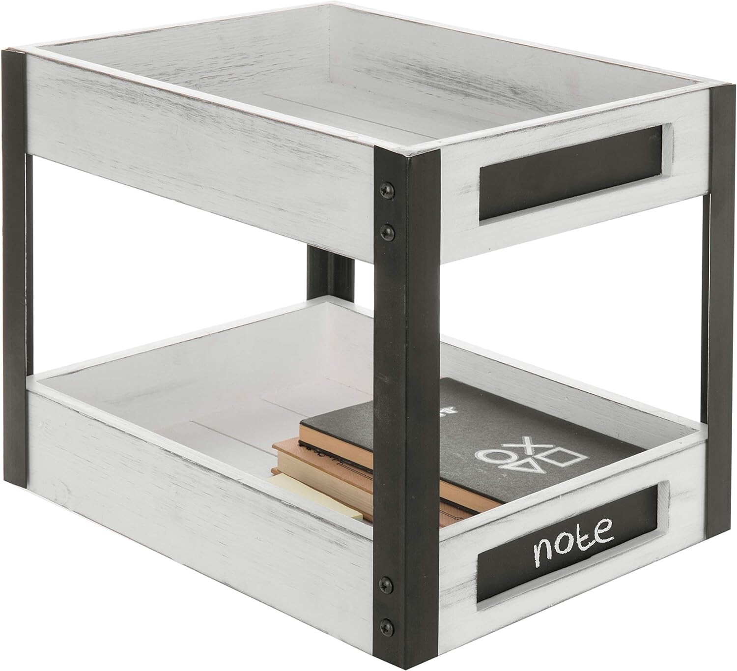 MyGift 2-Tier Vintage White Document Tray DISCONTINUED