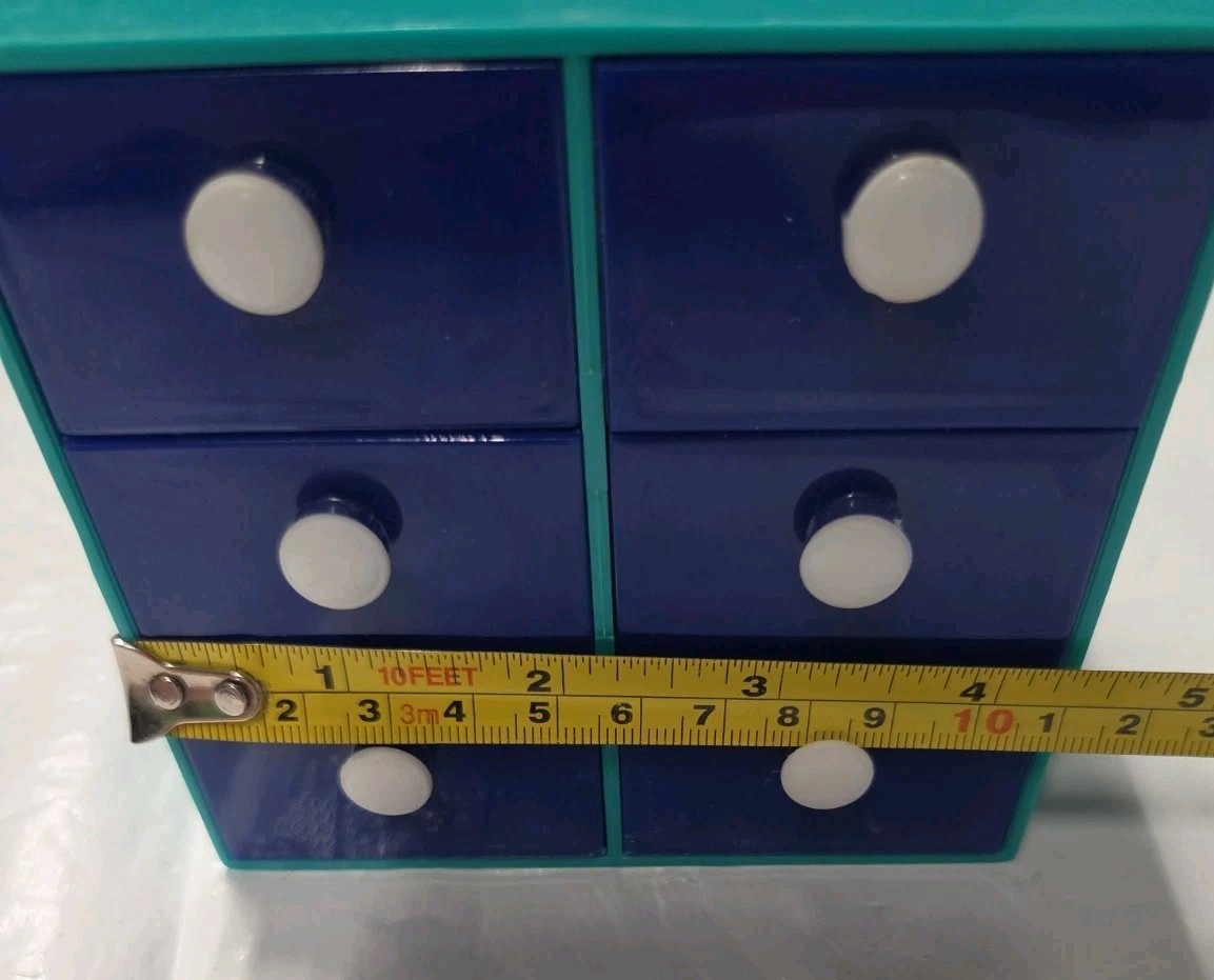 Vintage Blue Plastic Desk Organizer with Drawers