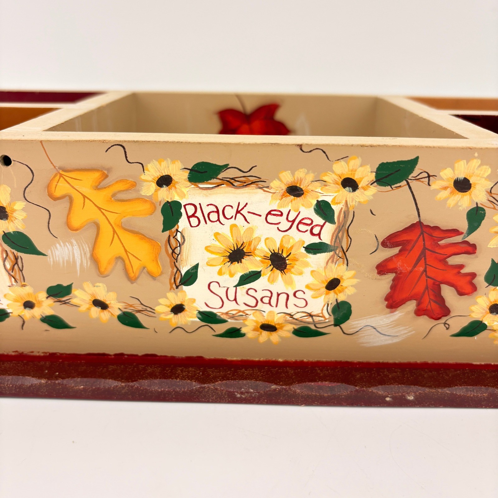 Kathy Hatch Hand Painted Wood Desk Organizer Fall Leaves Floral Autumn Caddy