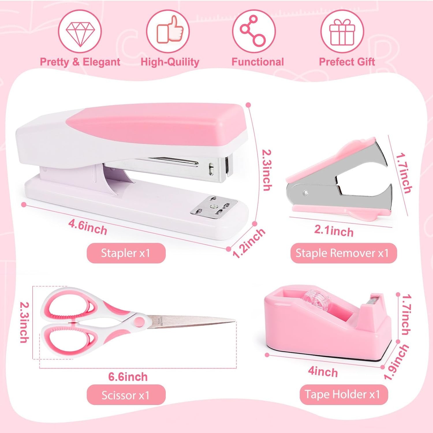 Pink Office Supplies, Pink Desk Accessories for Women, Cute Stapler and Tape …