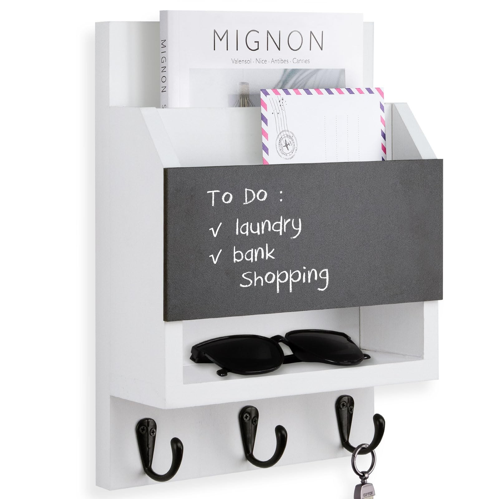 Key and Holder for Wall, Key Holder with Chalkboard and Long Storage Box, Key…