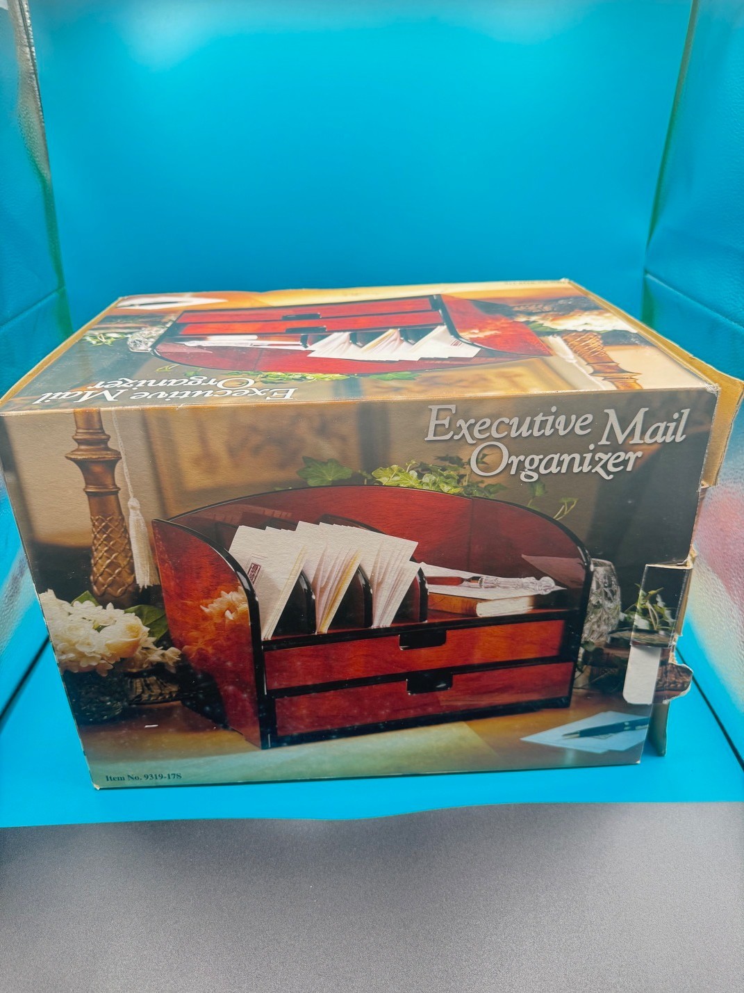 Vintage Burlwood Executive Table Top Organizer