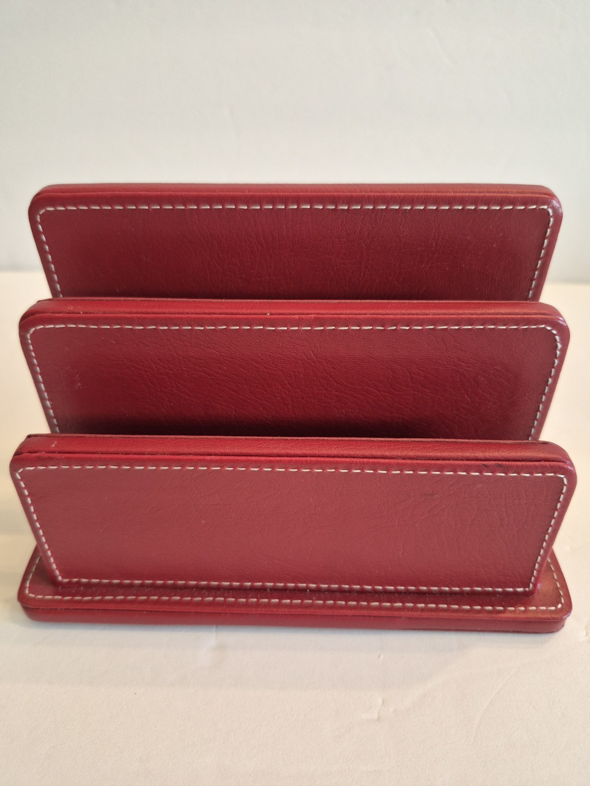 Pair of Red Faux Leather Letter Holder Mail Sorter Post Rack Envelope Organizer