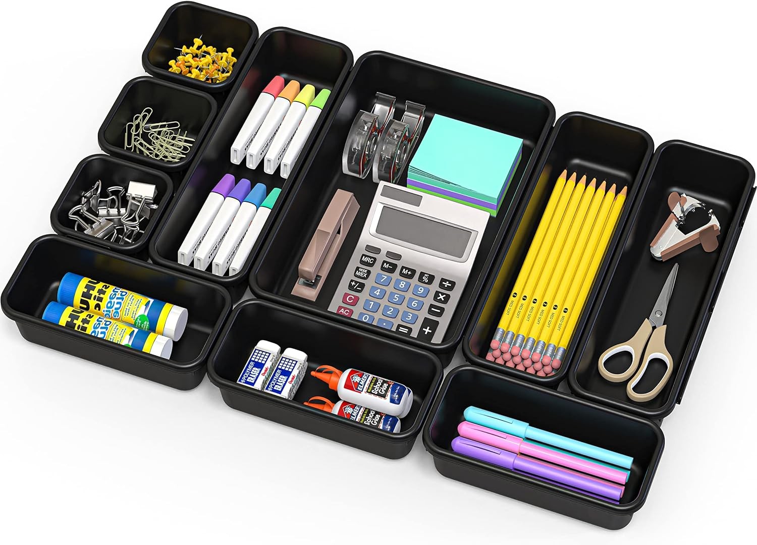 Desk Drawer Organizer Bins 10 Pack Black Cosmetics Storage