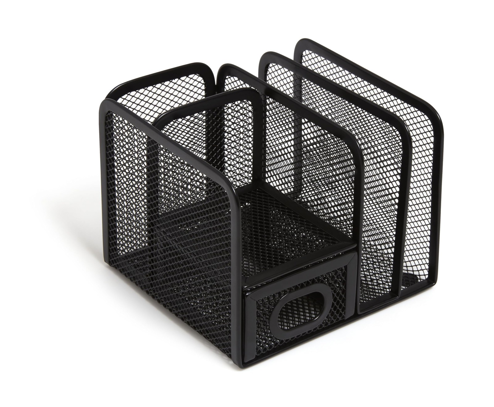 TRU RED Wire Mesh Desktop Organizer, 5‑Compartment Pack of 1, Matte Black