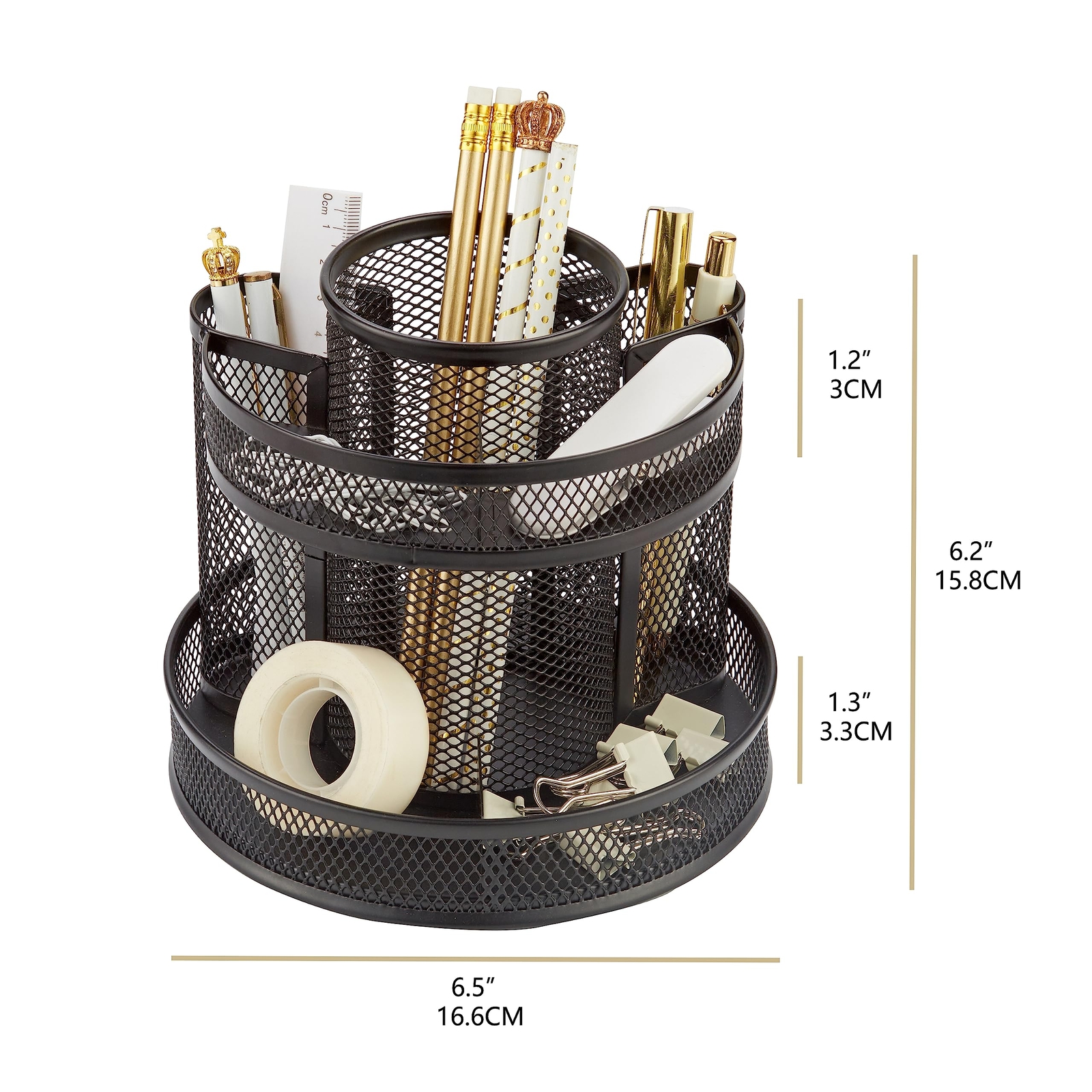 Mesh Desk Organizer Rotate with 5 Compartments Round Spinning Tidy Candy/Pen …