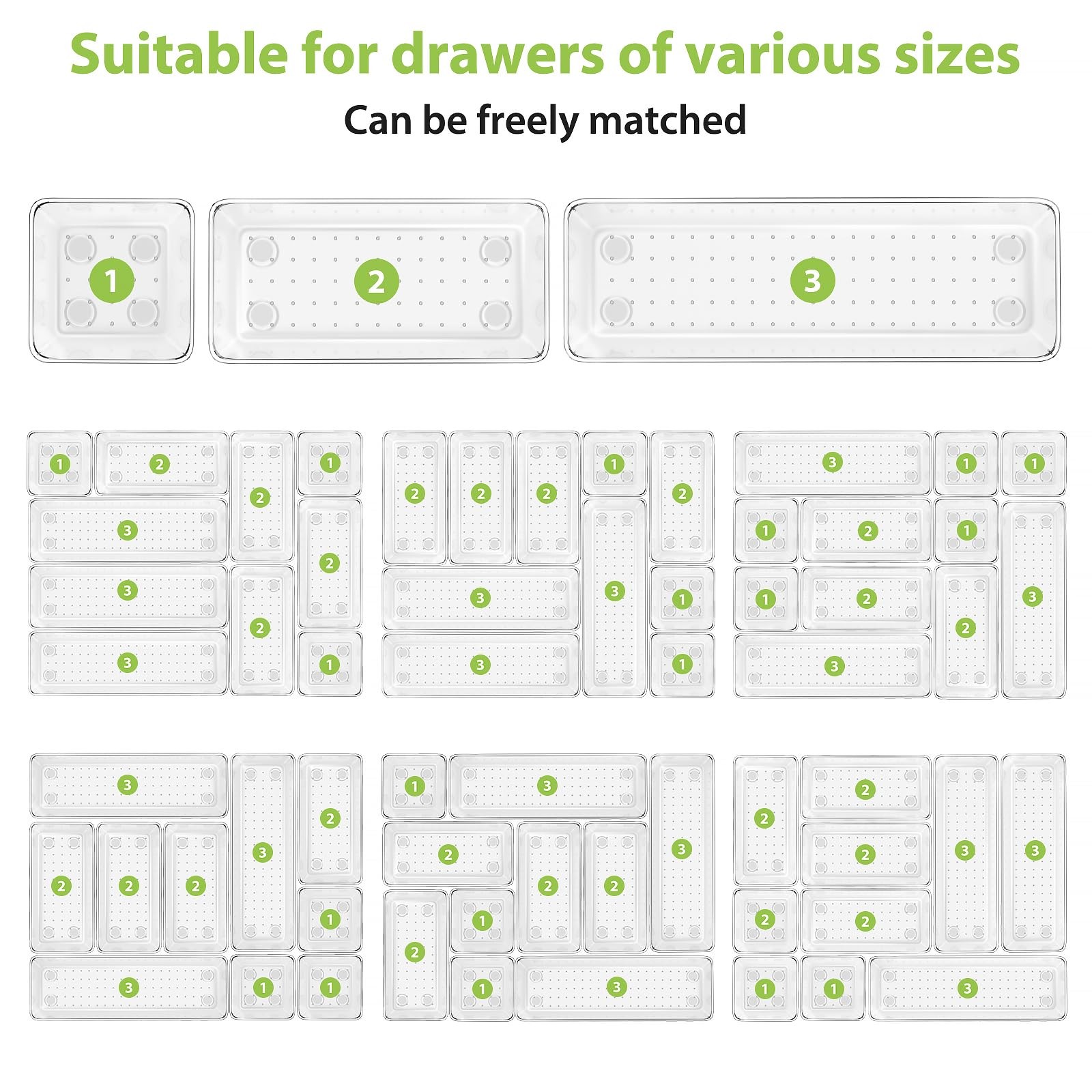 12 Piece Clear Drawer Organizer Set, 3 Sizes Bathroom 12pcs-3size, clear