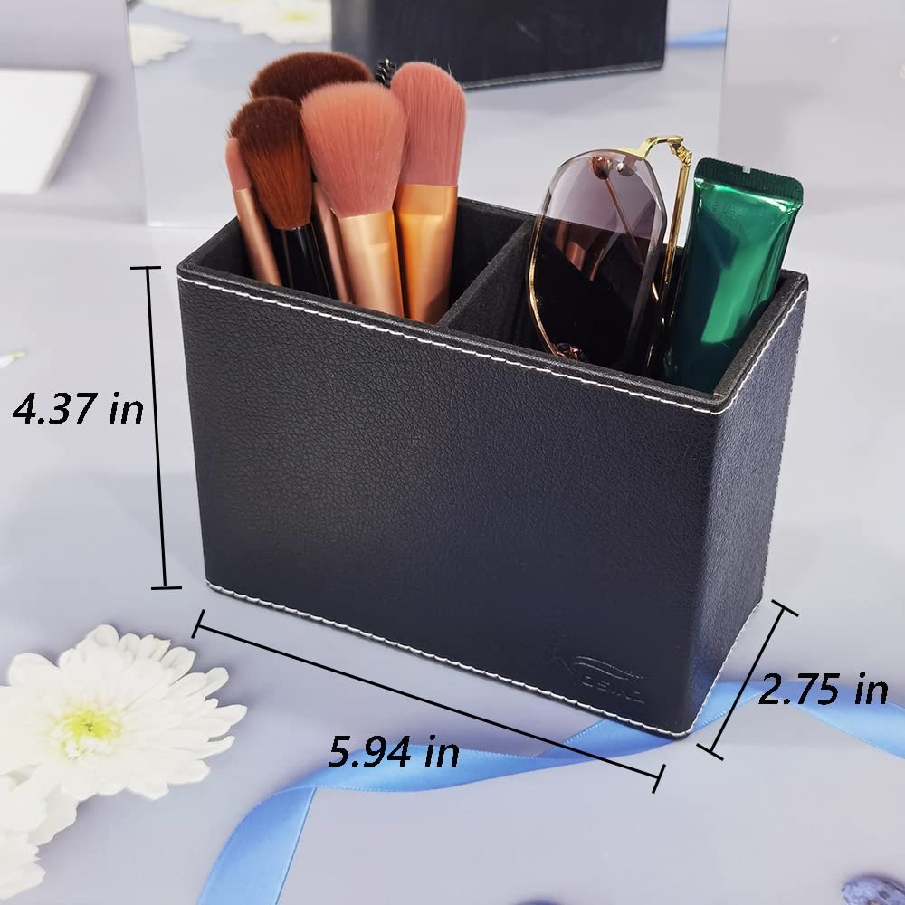 PU Leather Pen Holder for Desk Double Compartments Pencil Holder Square Desk …