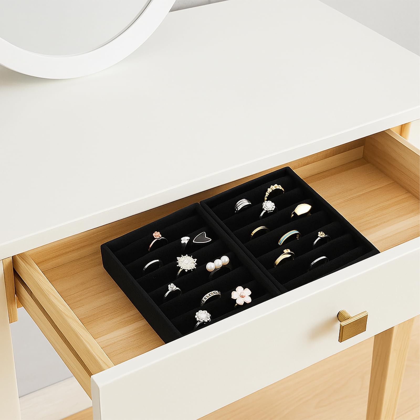 Xyembu 2 PCS Black Velvet Stackable Ring Organizer Tray, Earrings Display…