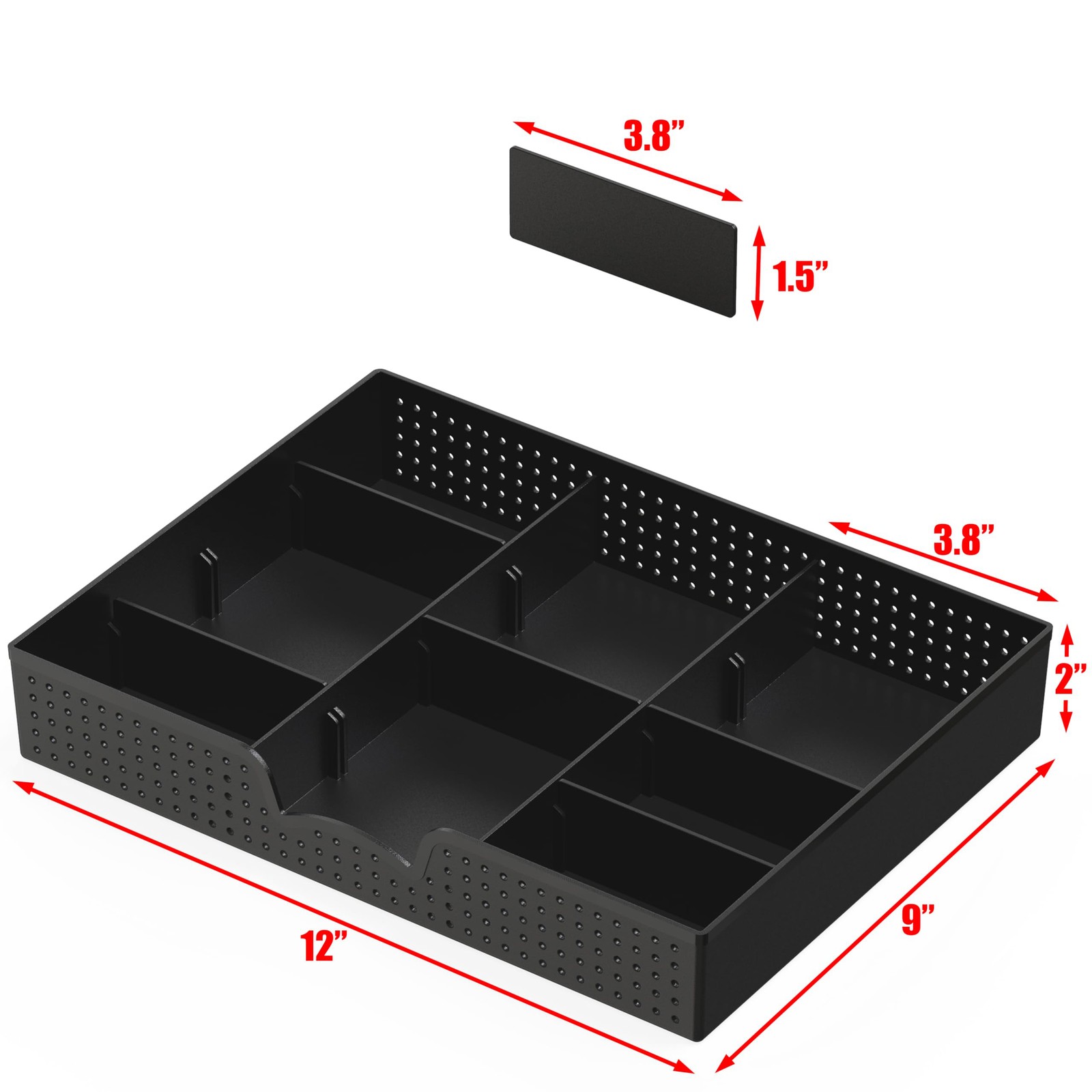 Organizer Tray For Drawer, 9 Adjustable Slots, Black Color