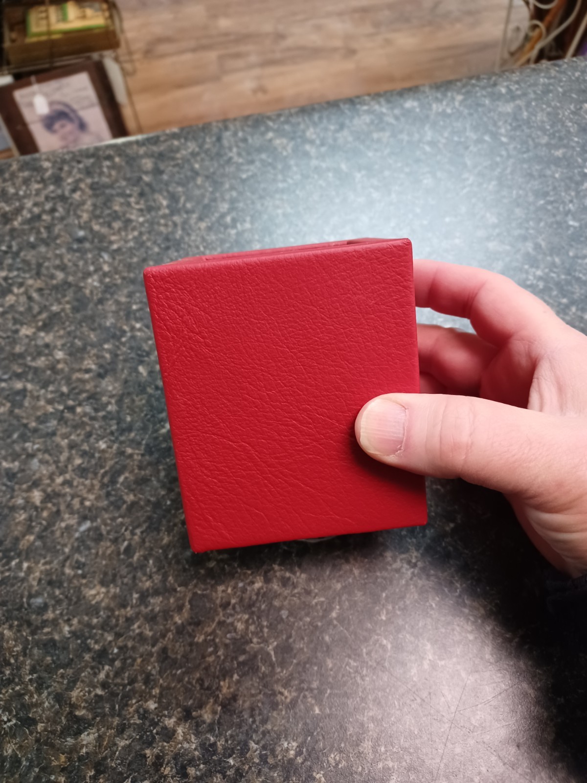 Red Leather Square Pen Holder Pencil Cup Desktop Caddy Stationery Organizer