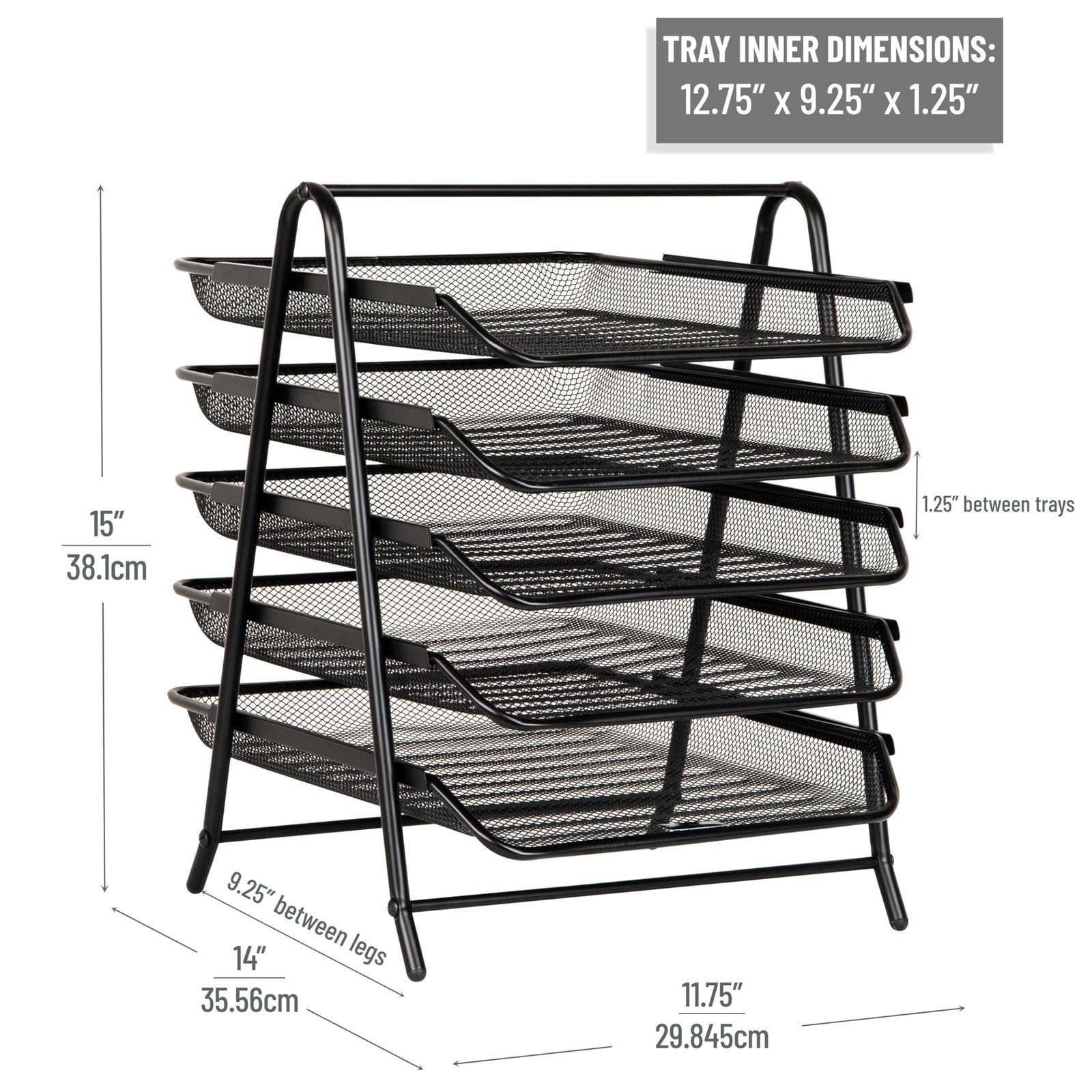 Mind Reader 5-Tier Paper Tray Organizer, 14.5″ x 13.8″ x 11.5″, Black